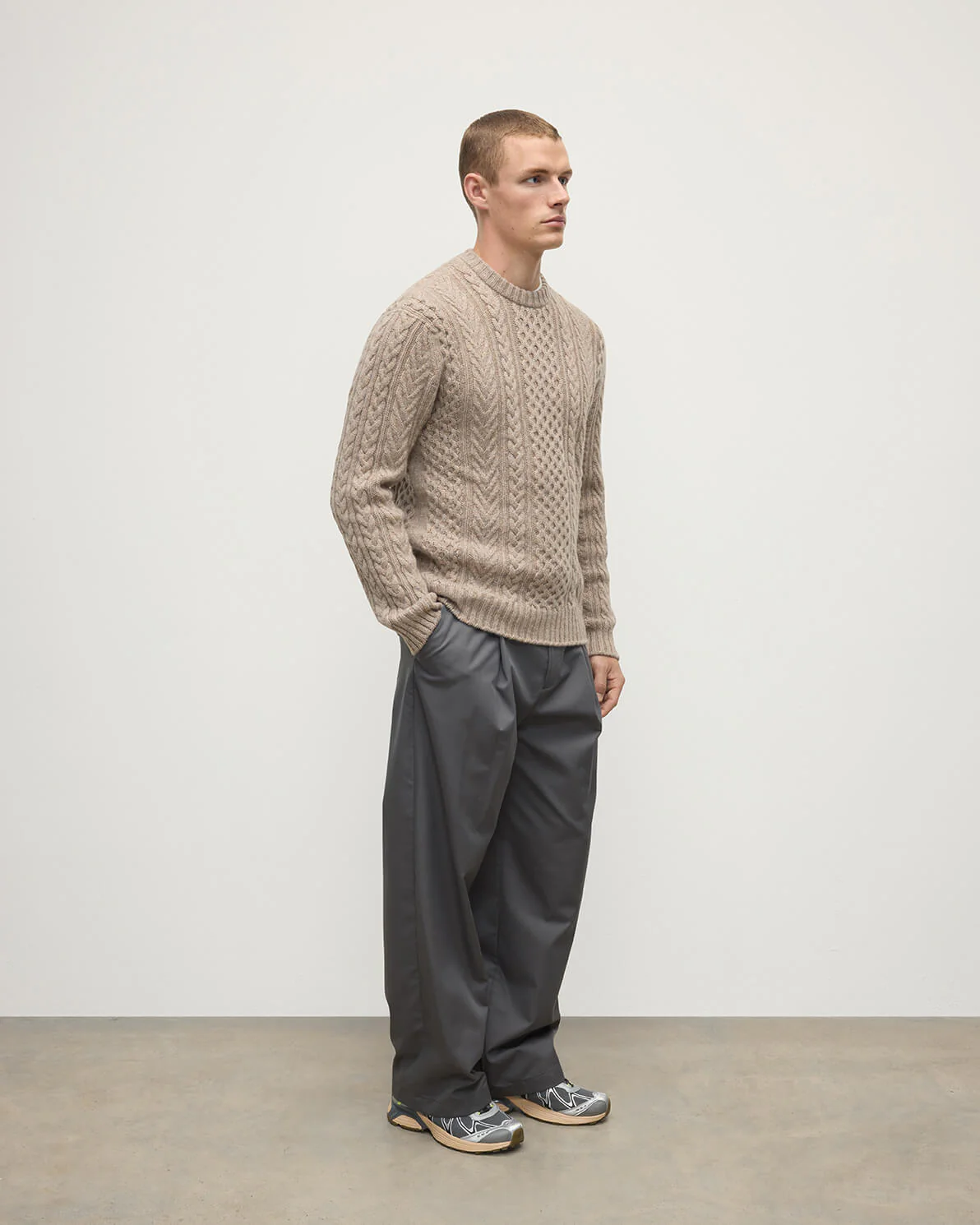 Aran Cable Light Brown Cashmere Jumper - Image 3