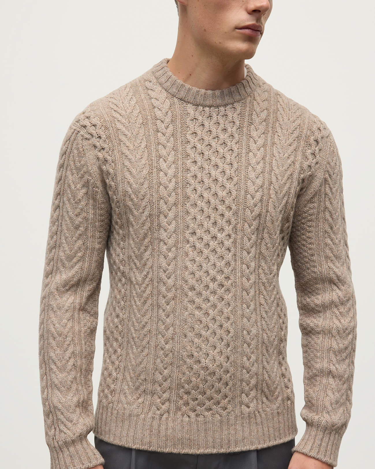 Aran Cable Light Brown Cashmere Jumper - Image 5