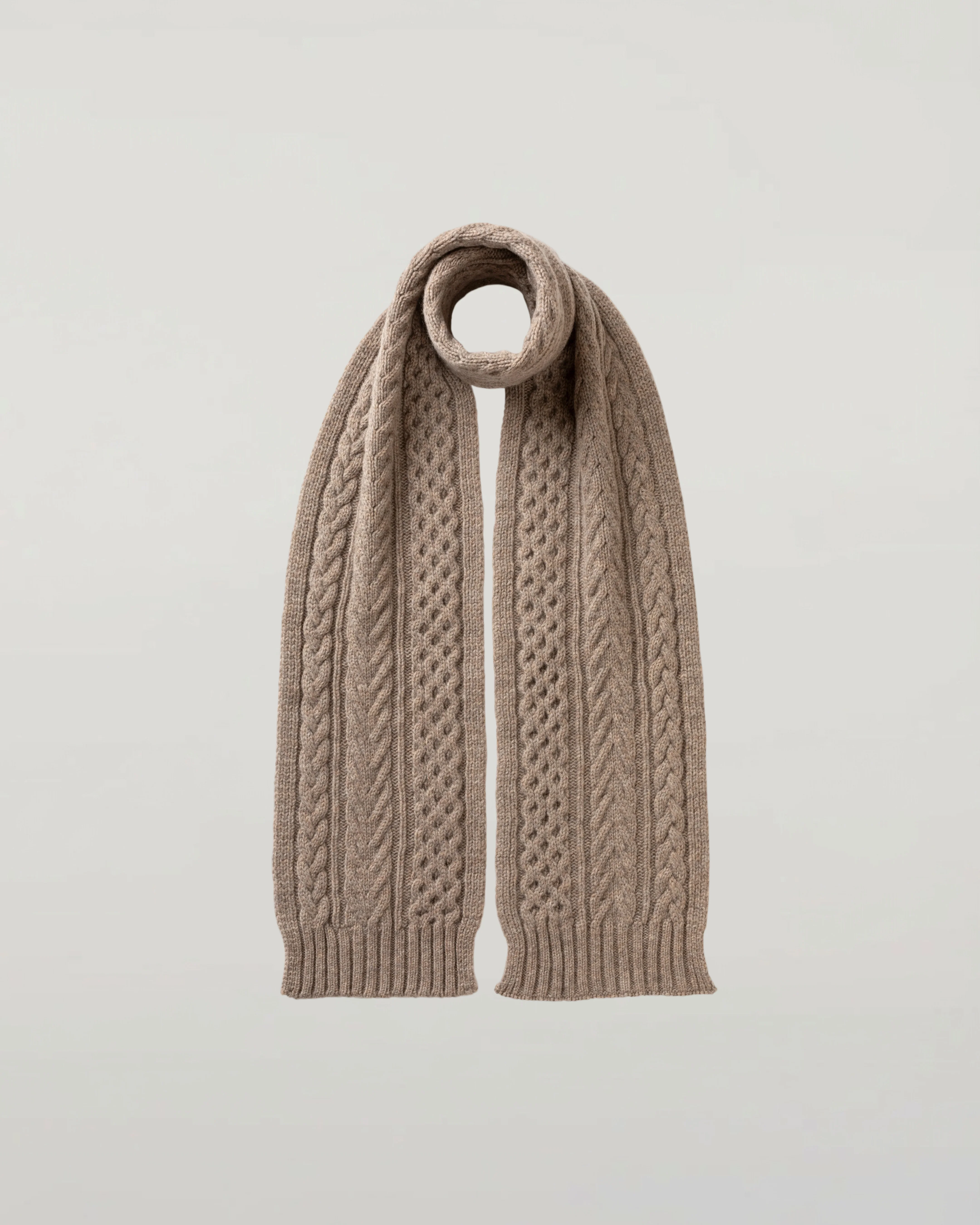 Aran Cable Light Brown Cashmere Scarf