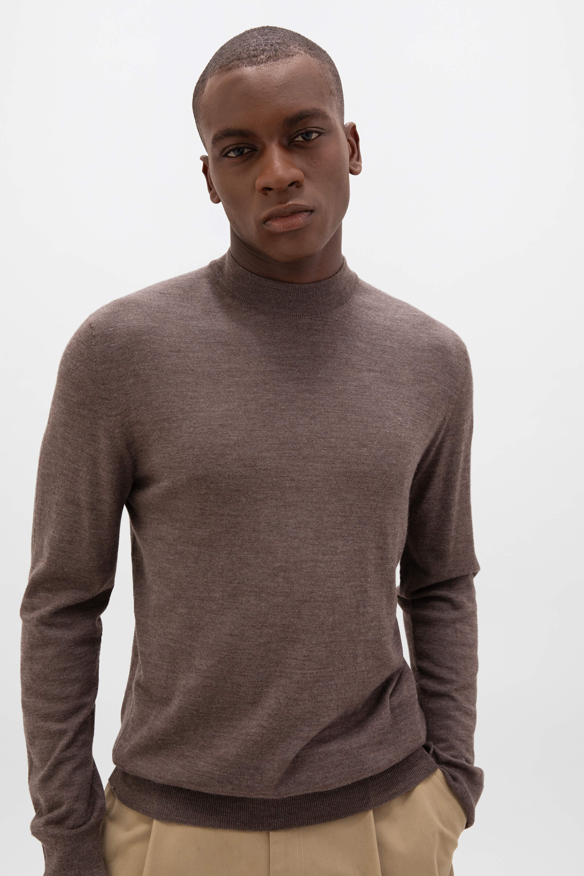 Mock Turtle Neck Merino Light Brown Jumper - Image 2