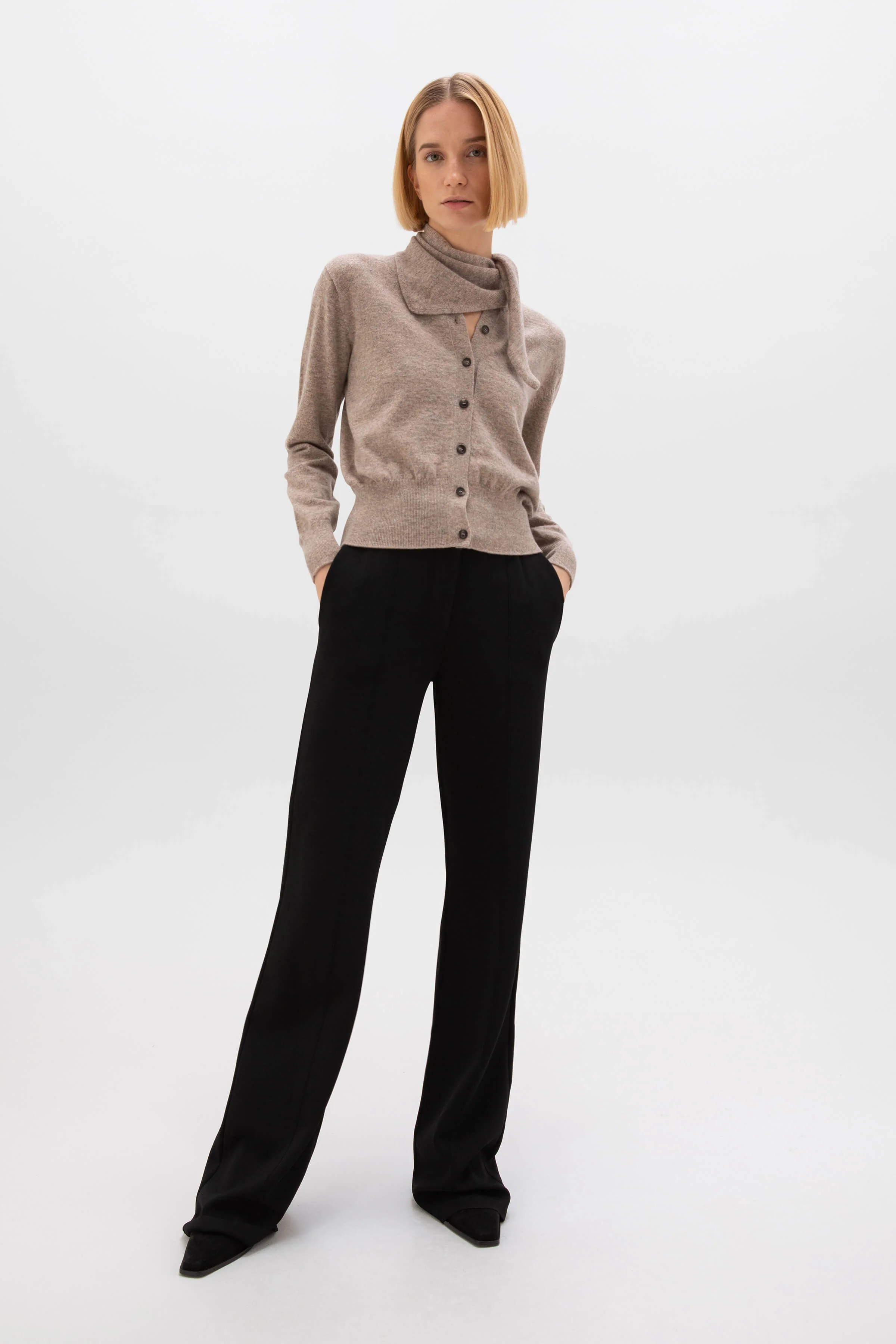 Classic Light Brown Cashmere Cardigan