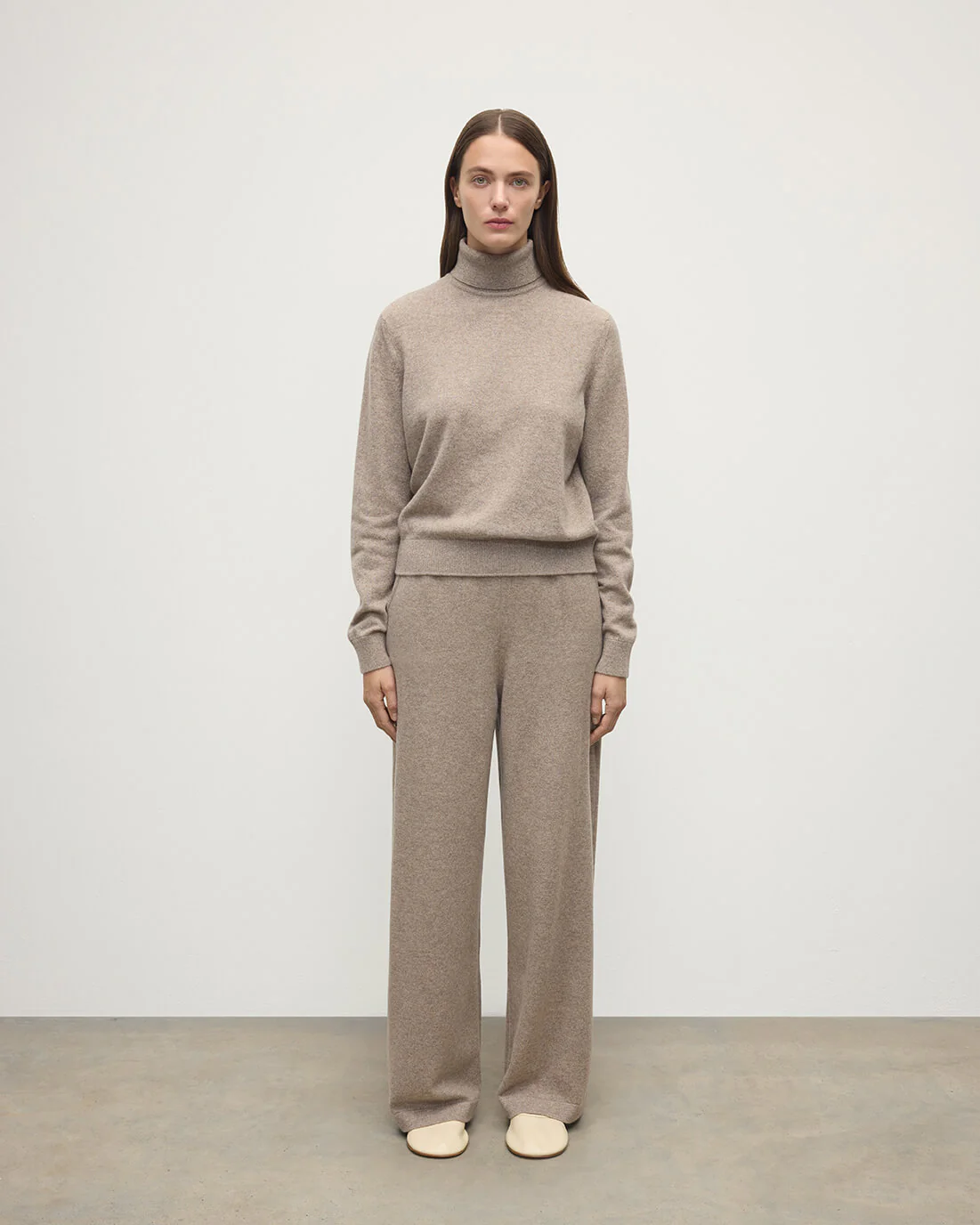 Wide Leg Brown Cashmere Trousers