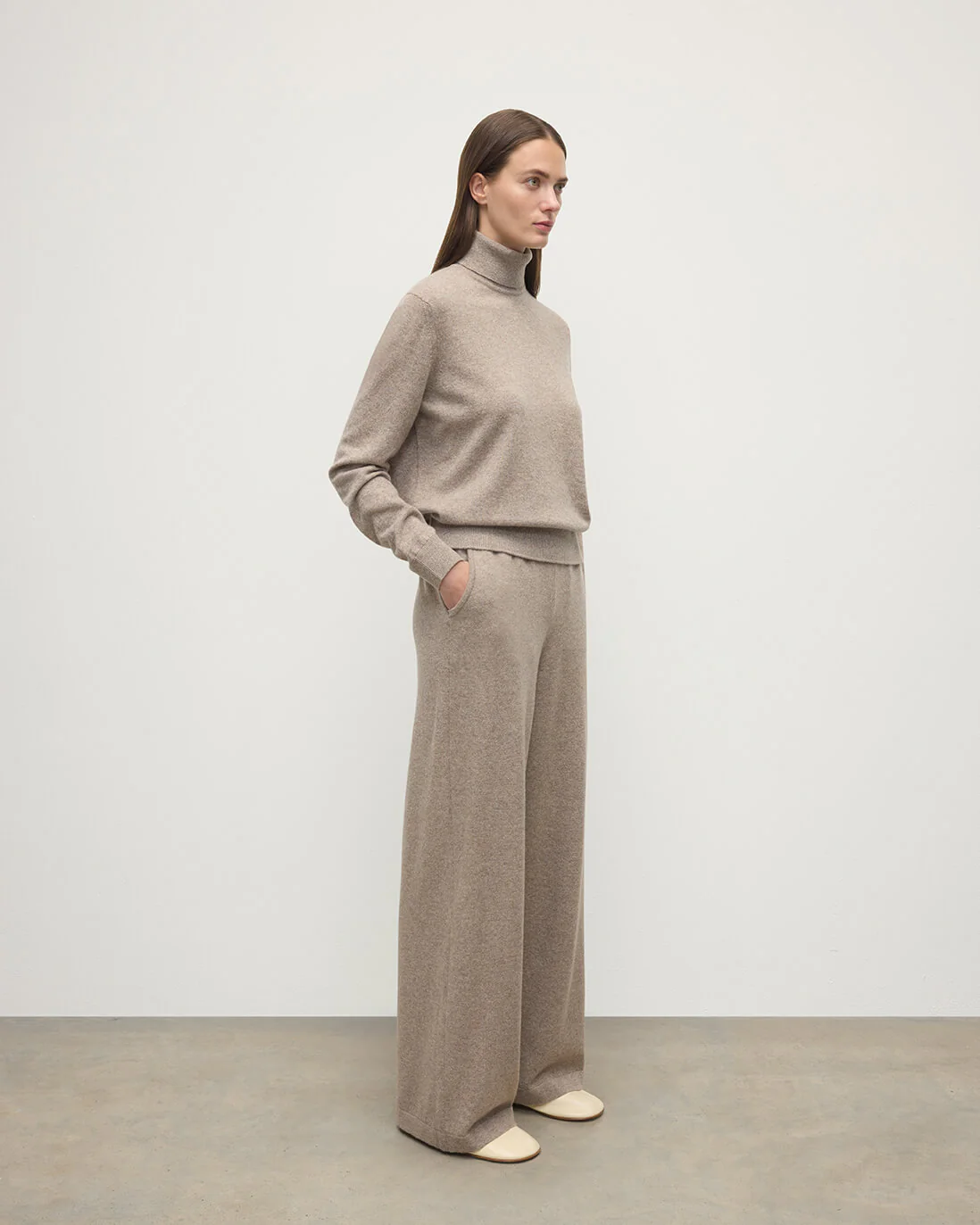 Wide Leg Brown Cashmere Trousers - Image 3