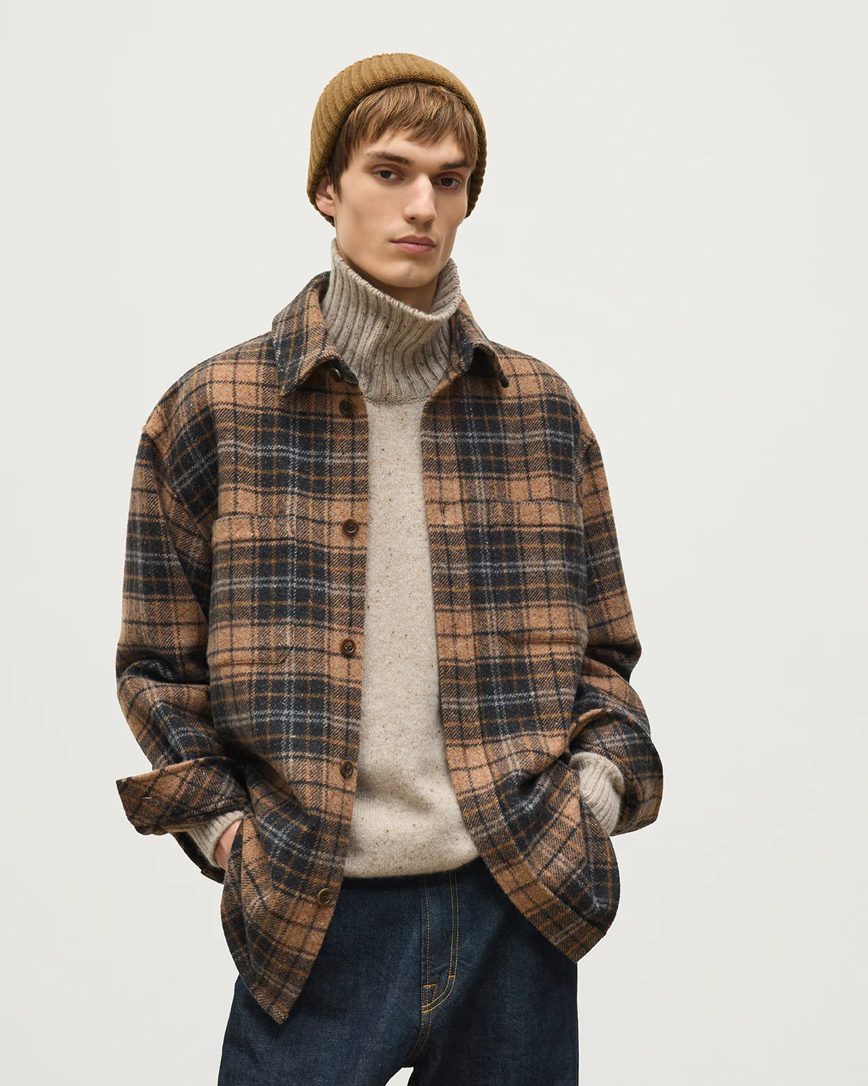 Atholl Grey & Camel Plaid Overshirt - Image 5
