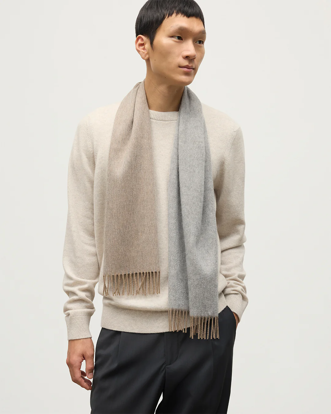 Bard Natural & Grey Cashmere Scarf - Image 4