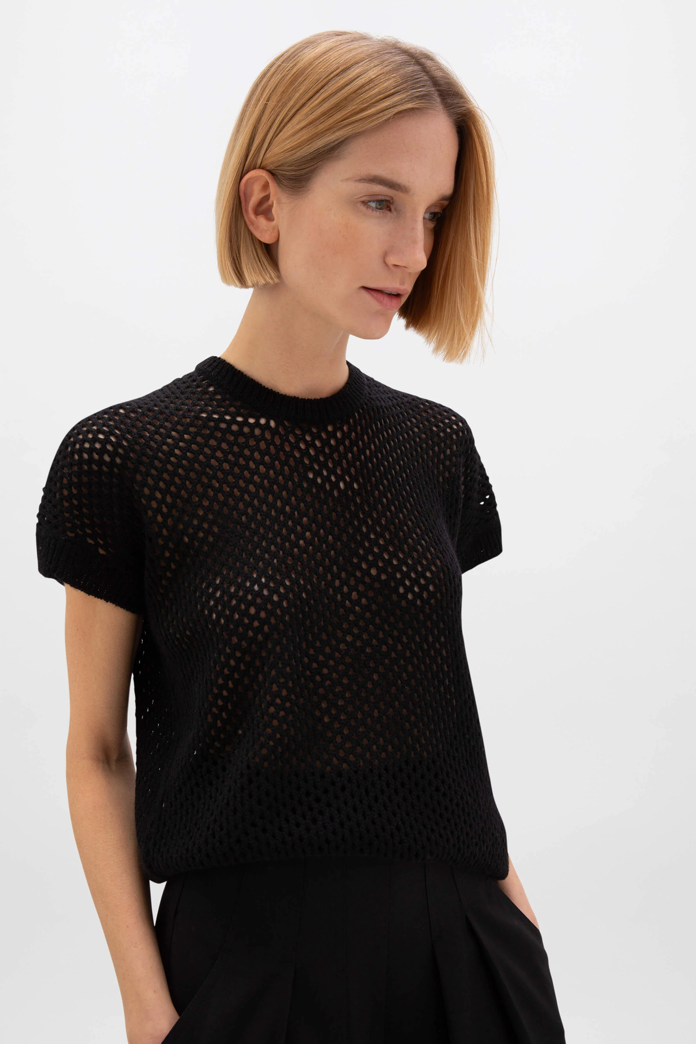 Crochet Cashmere Black T-Shirt