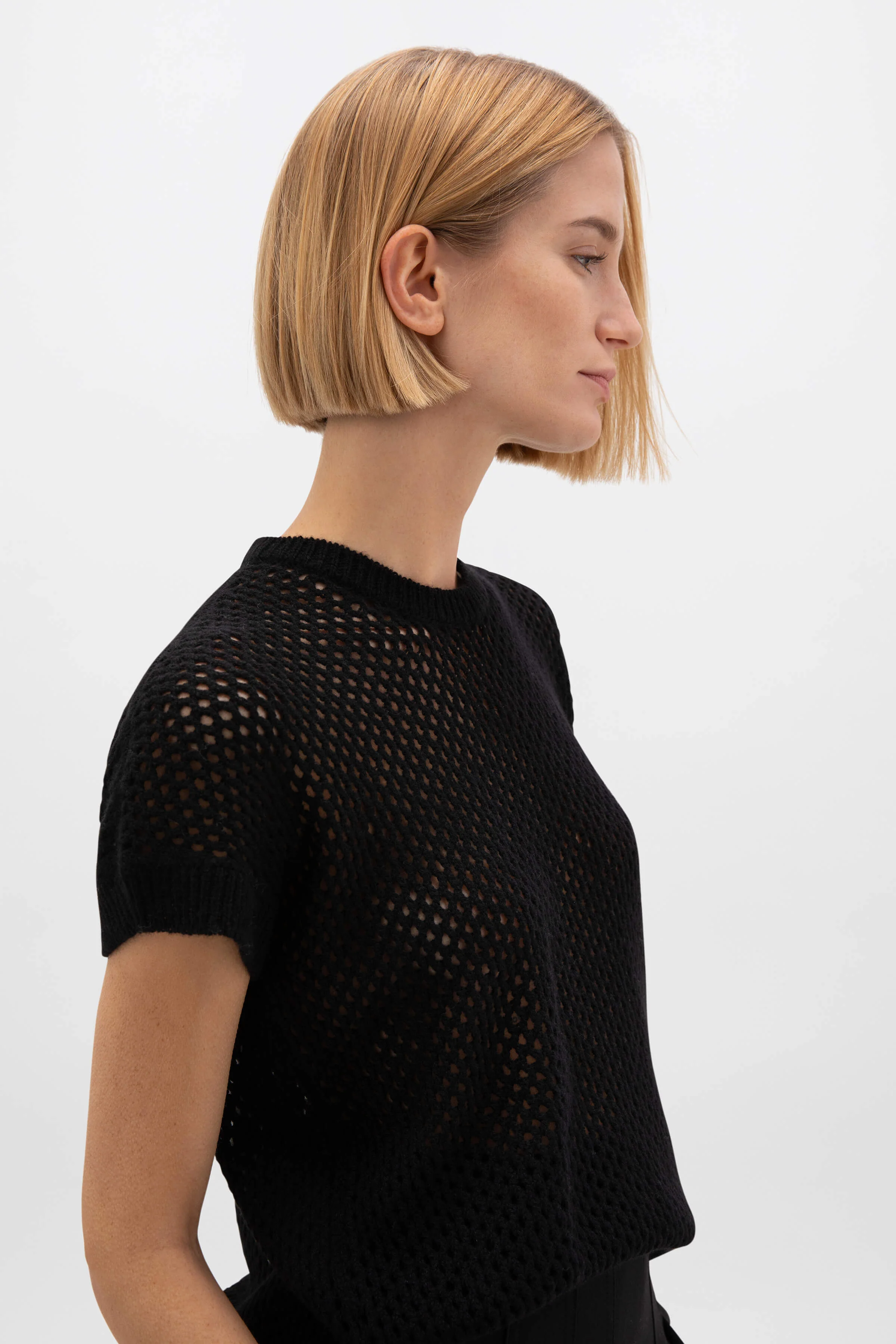 Crochet Cashmere Black T-Shirt - Image 3