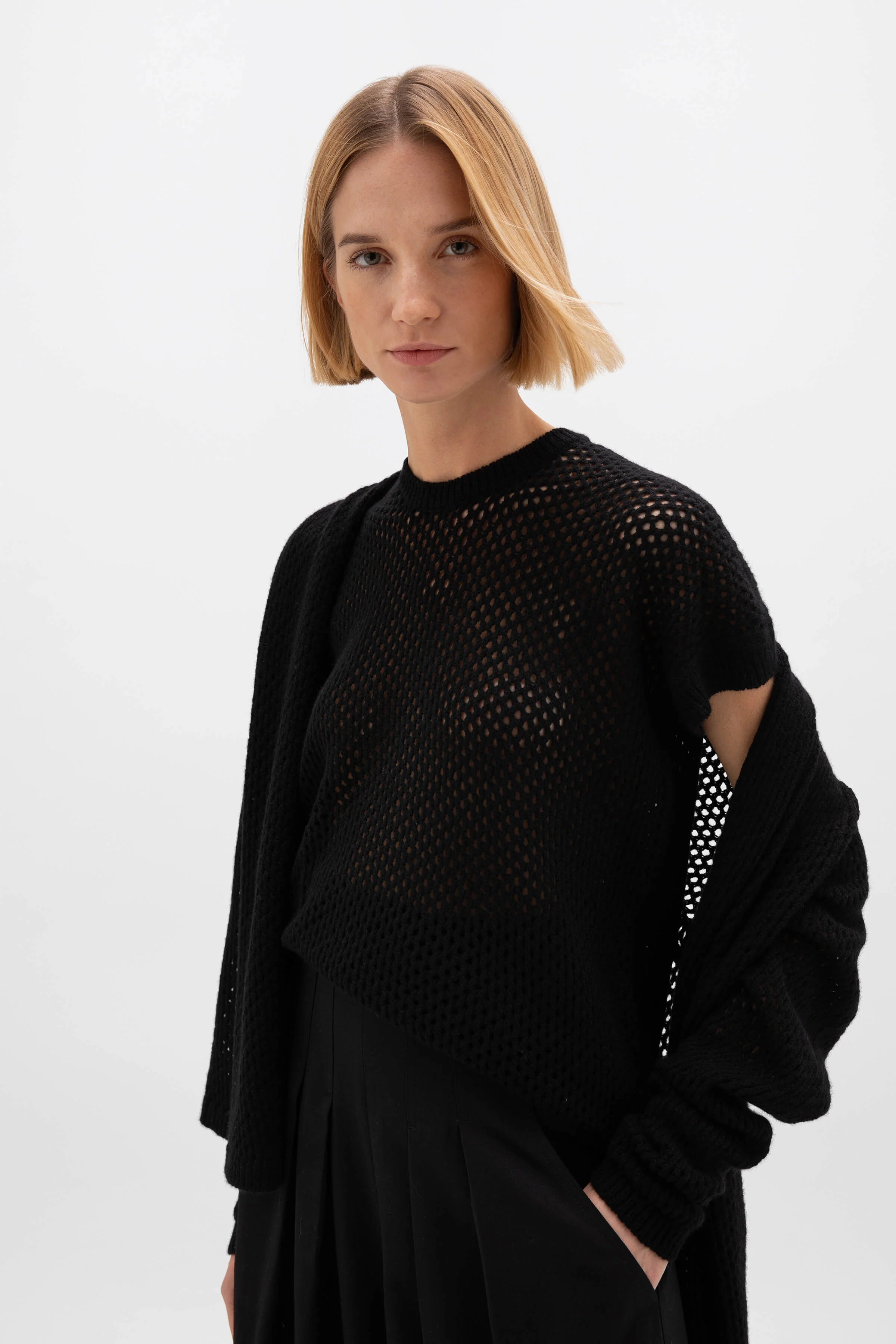 Crochet Cashmere Black T-Shirt - Image 4