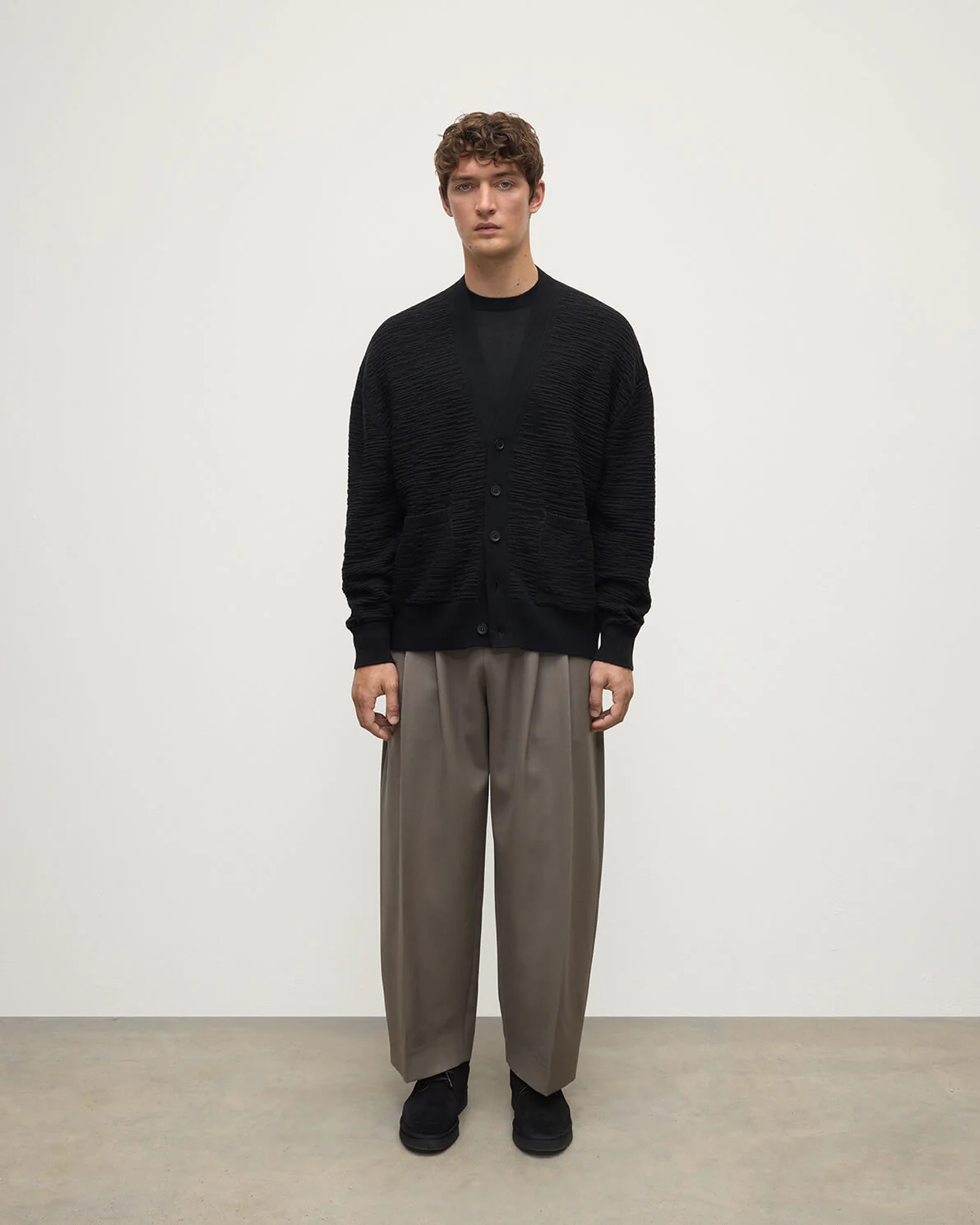 Plaited Texture Black Cashmere Cardigan
