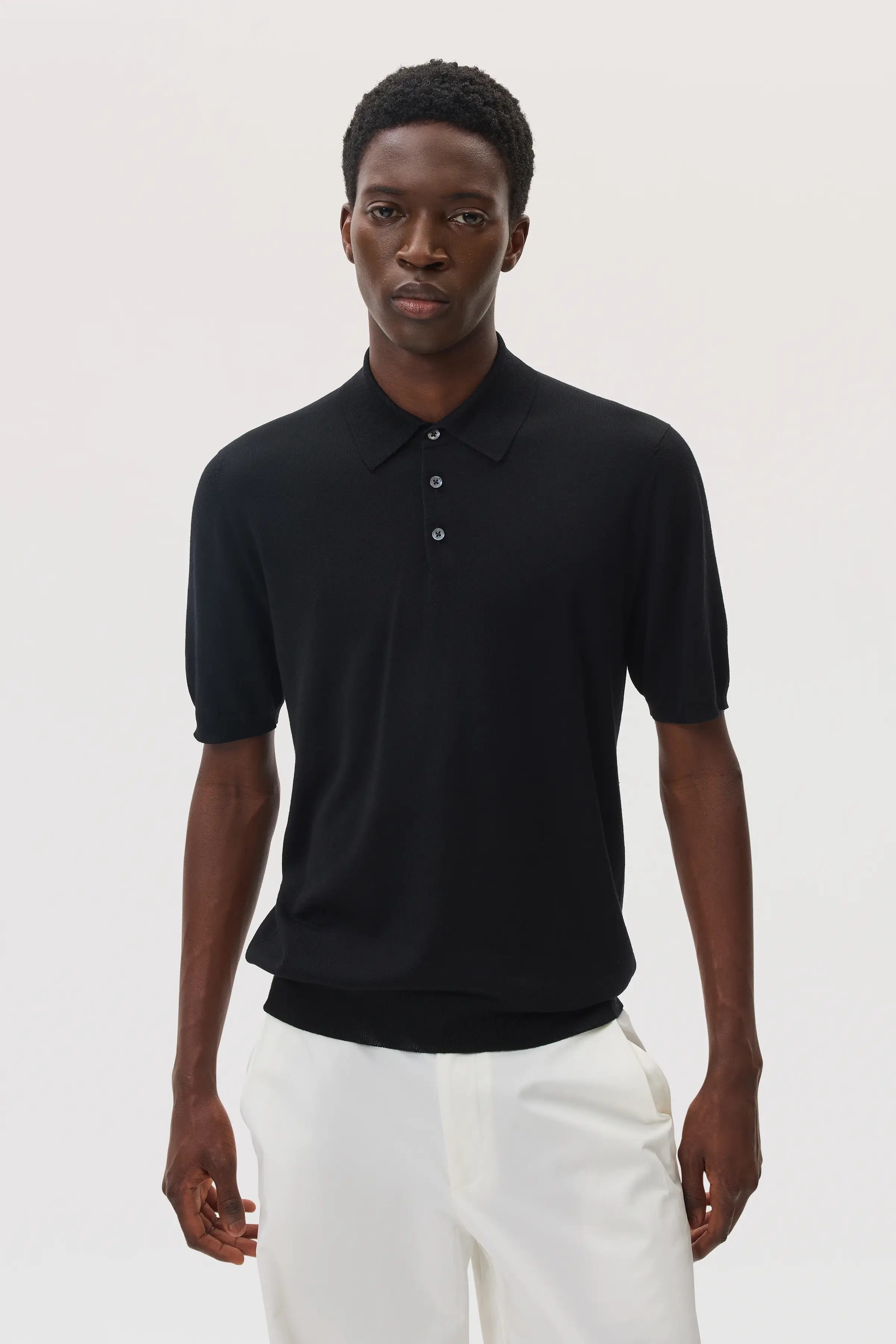 Superfine Merino Black Polo Shirt - Image 2