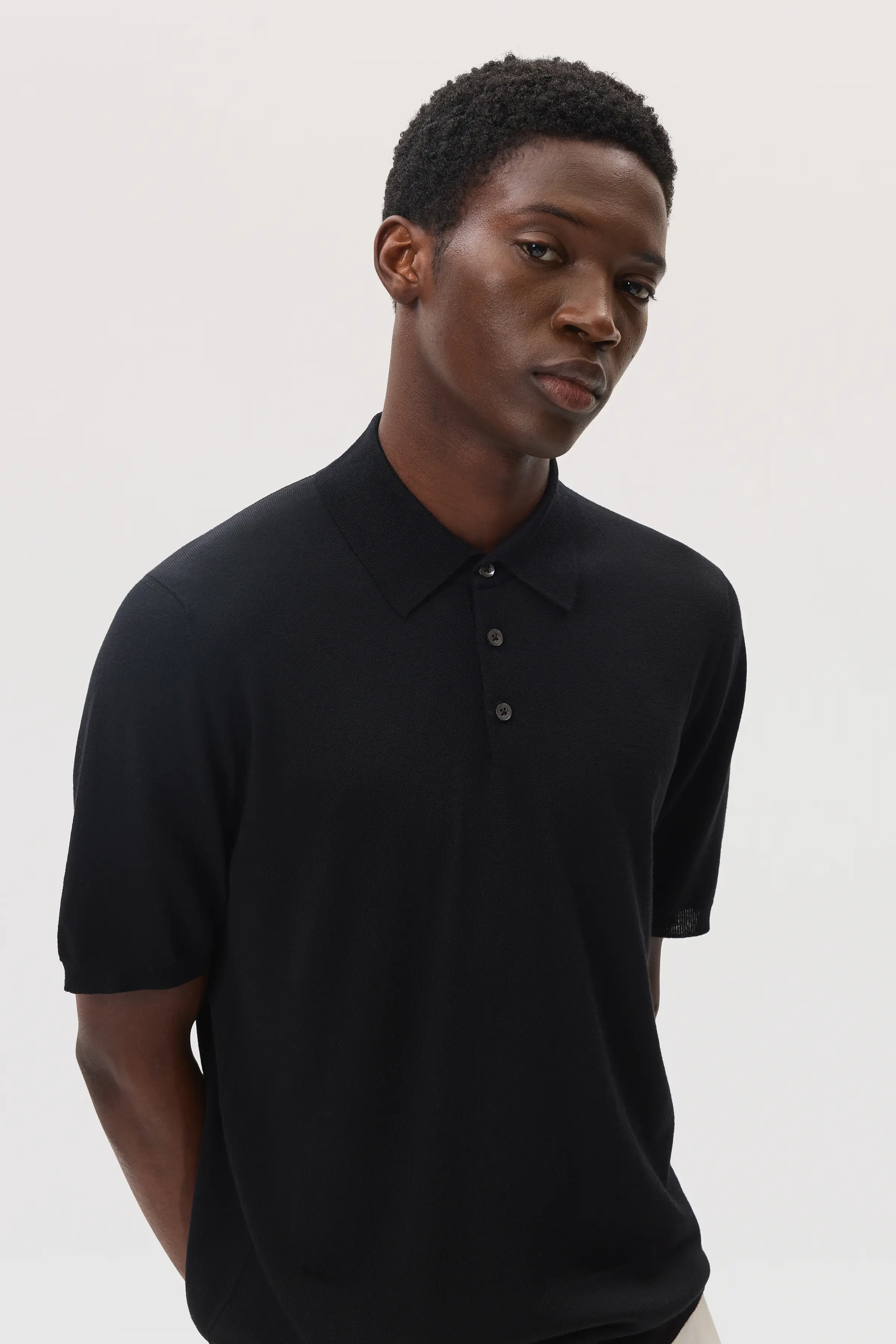 Superfine Merino Black Polo Shirt - Image 3
