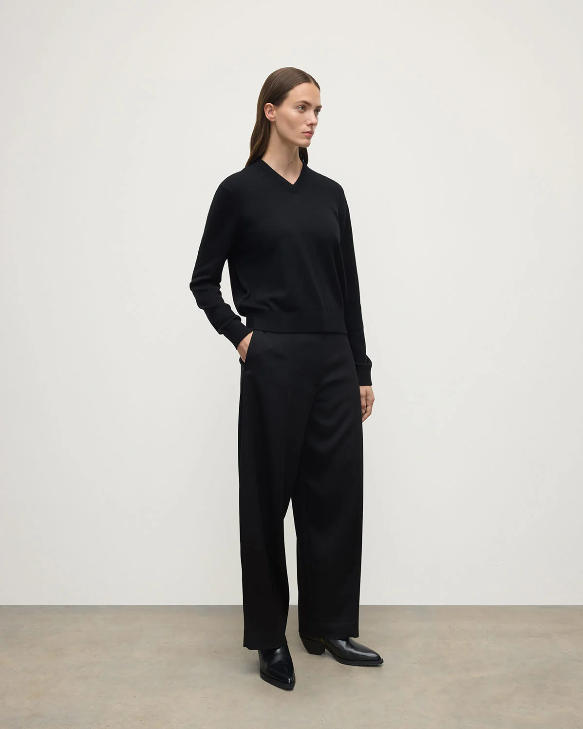 Classic Cashmere Black V Neck Jumper - Image 3