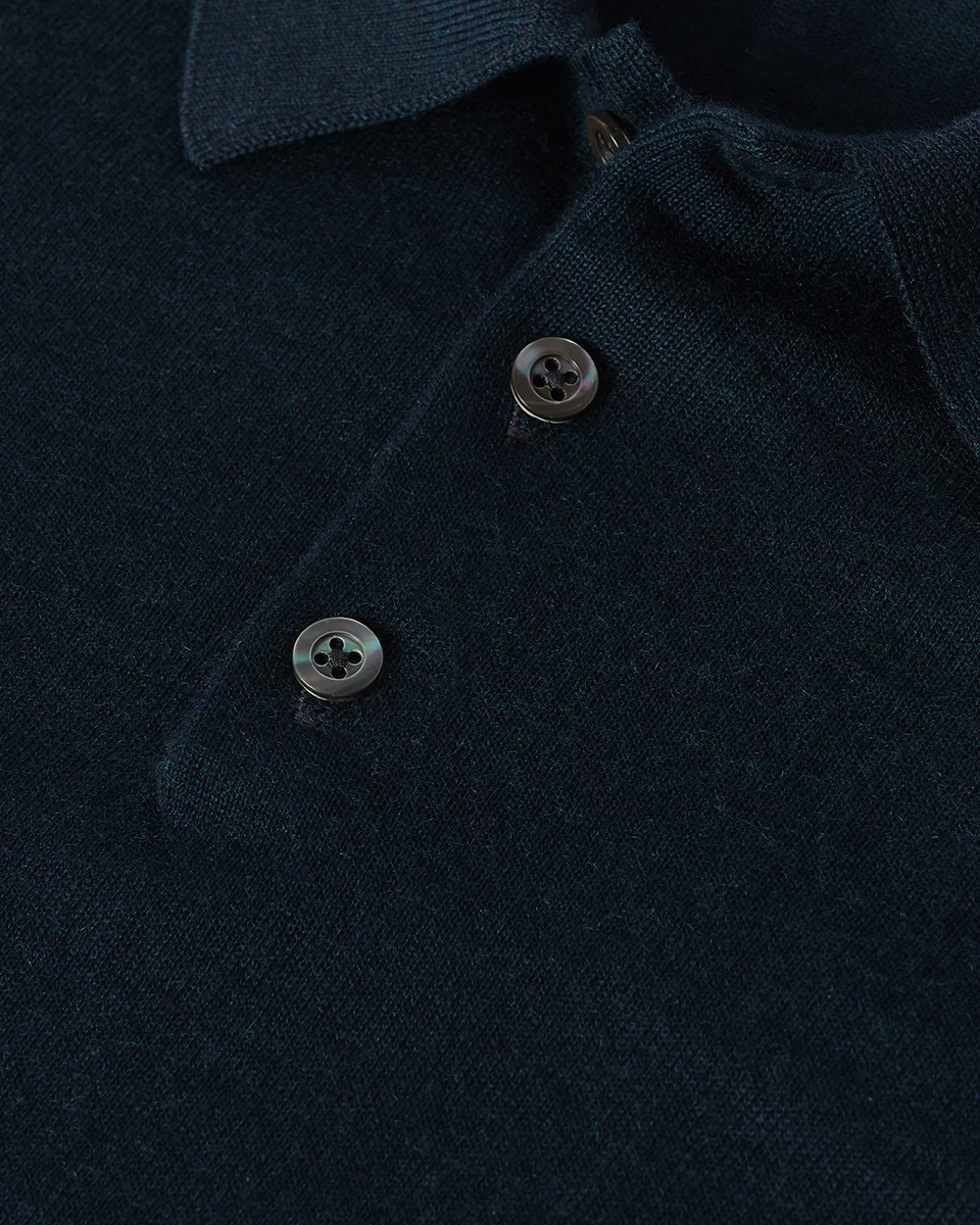Bottle Green Superfine Cashmere Polo Shirt - Image 6
