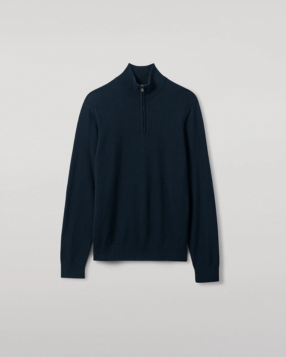 Classic Cashmere Dark Green Zip Neck Jumper - Image 2