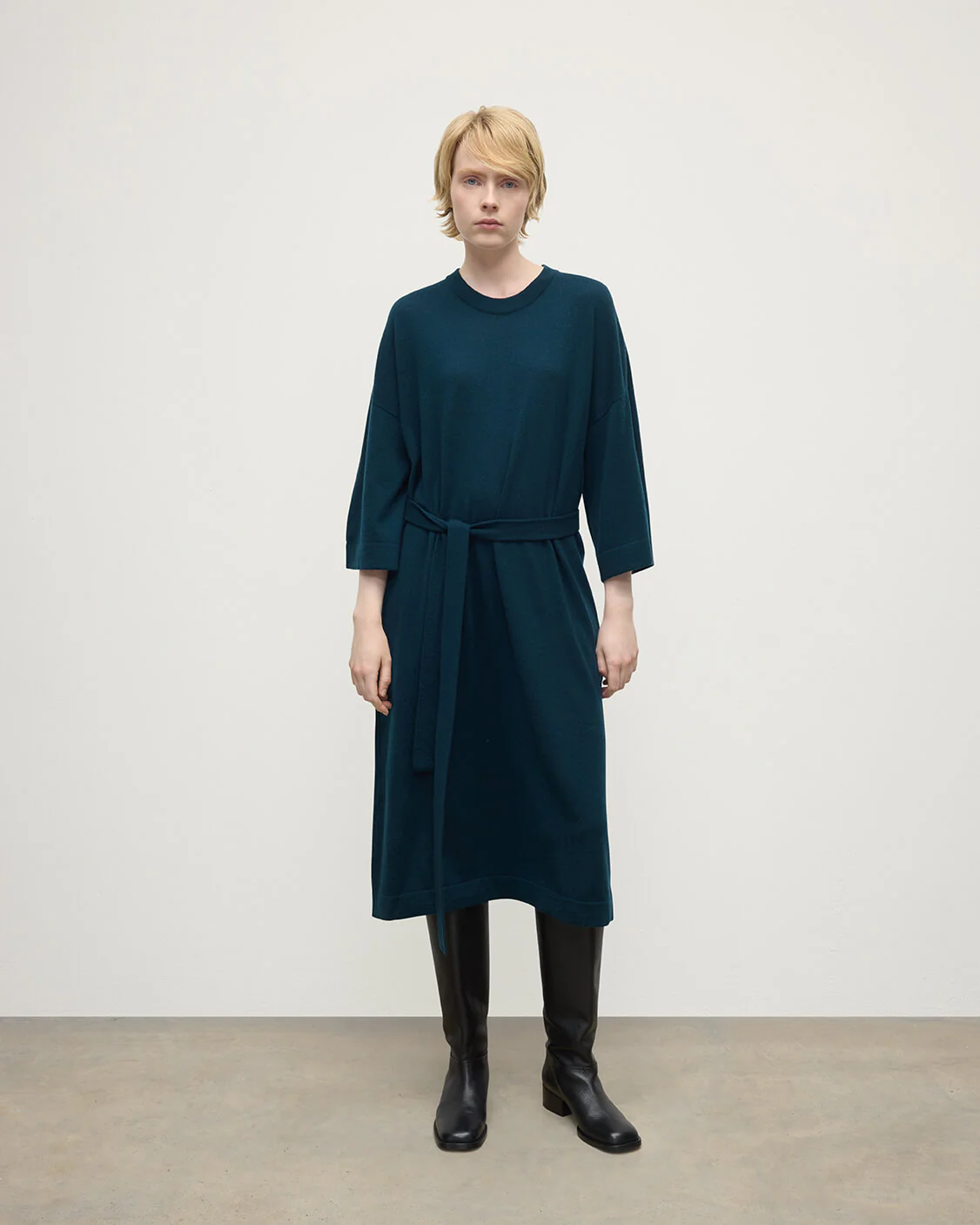 Tie-Waist Cashmere Dark Green Jumper Dress