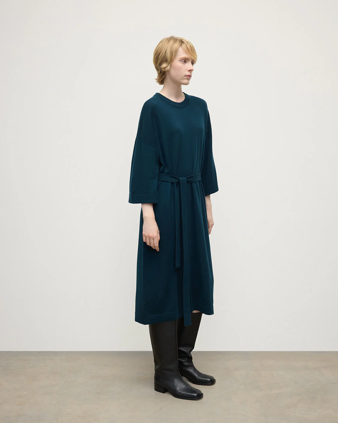 Tie-Waist Cashmere Dark Green Jumper Dress - Image 3