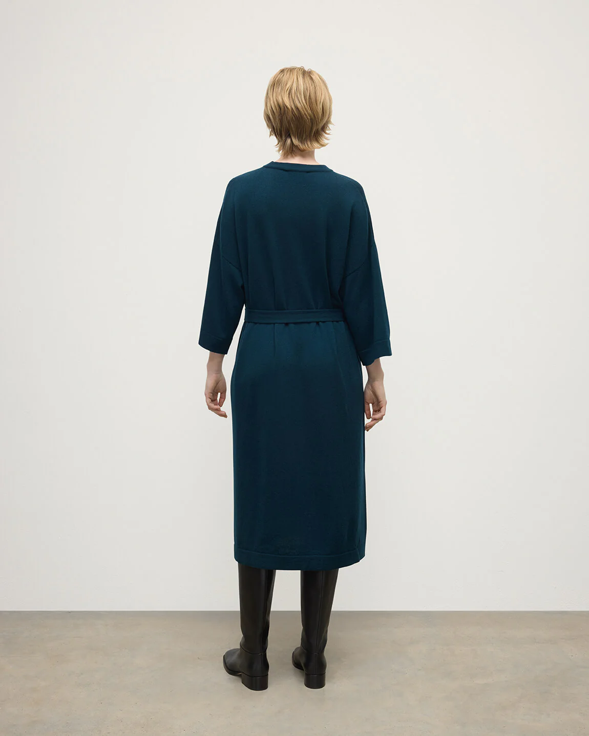 Tie-Waist Cashmere Dark Green Jumper Dress - Image 4