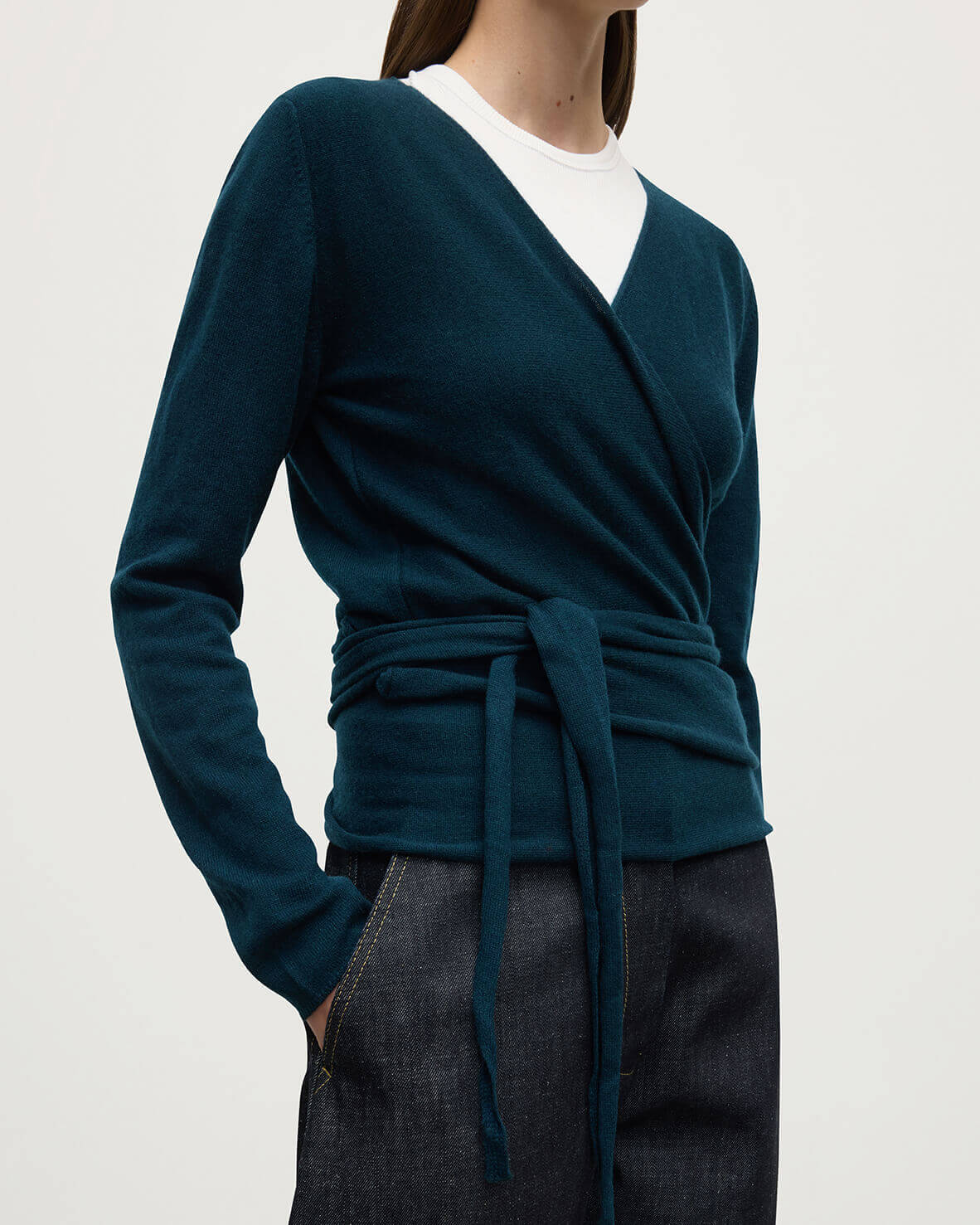 Ballet Wrap Bottle Green Cashmere Cardigan - Image 5