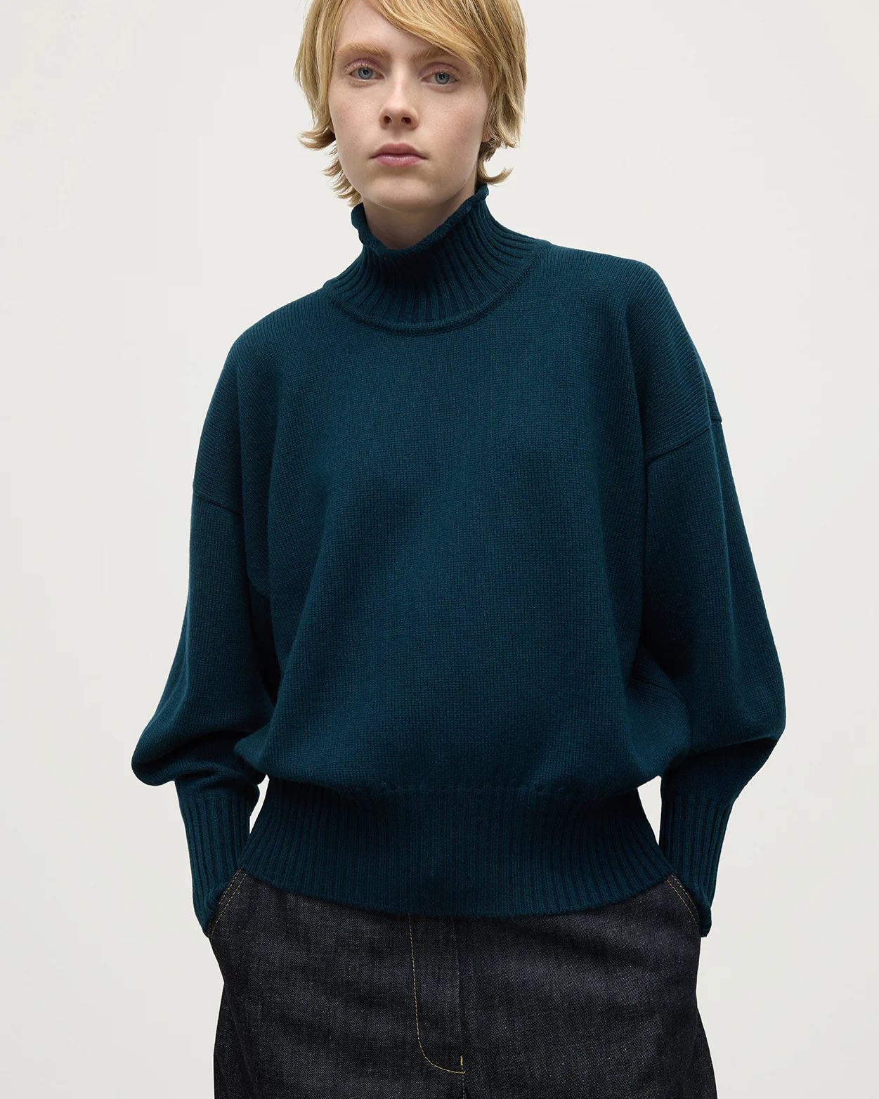 High Neck Bottle Green Cashmere Jumper - Image 5
