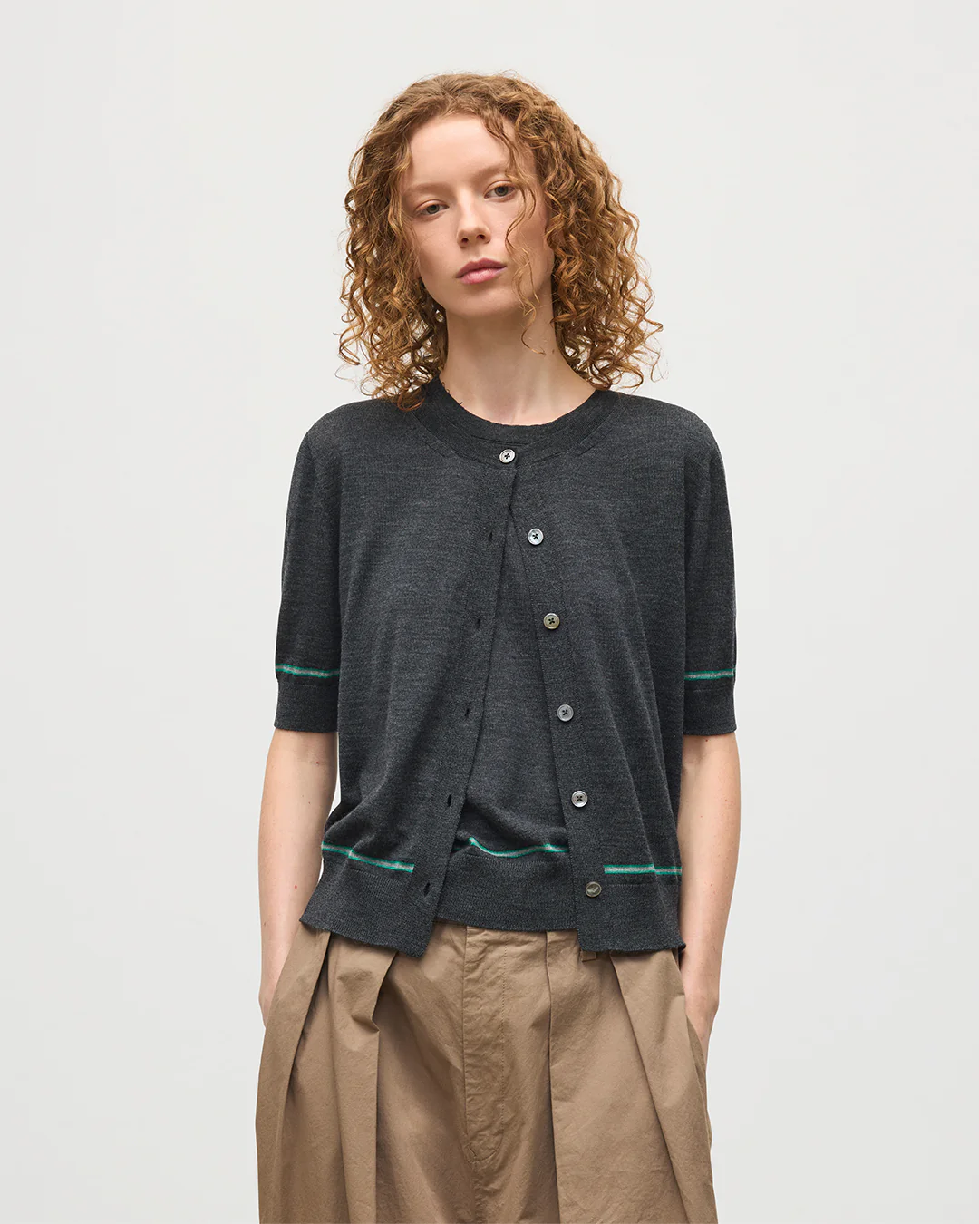 Brae Dark Grey Merino Short Sleeve Cardigan - Image 5