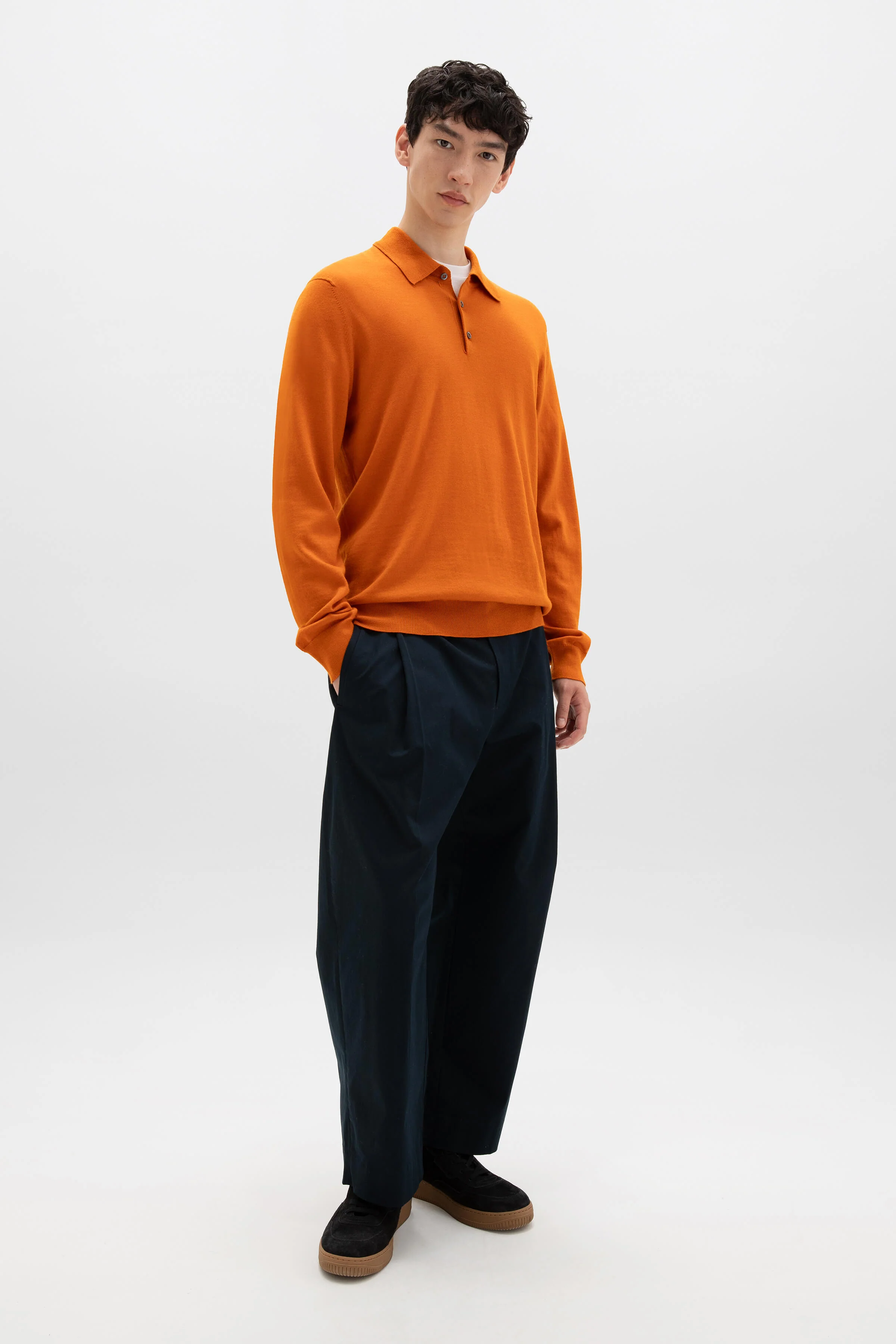 Merino Long Sleeve Orange Polo Shirt