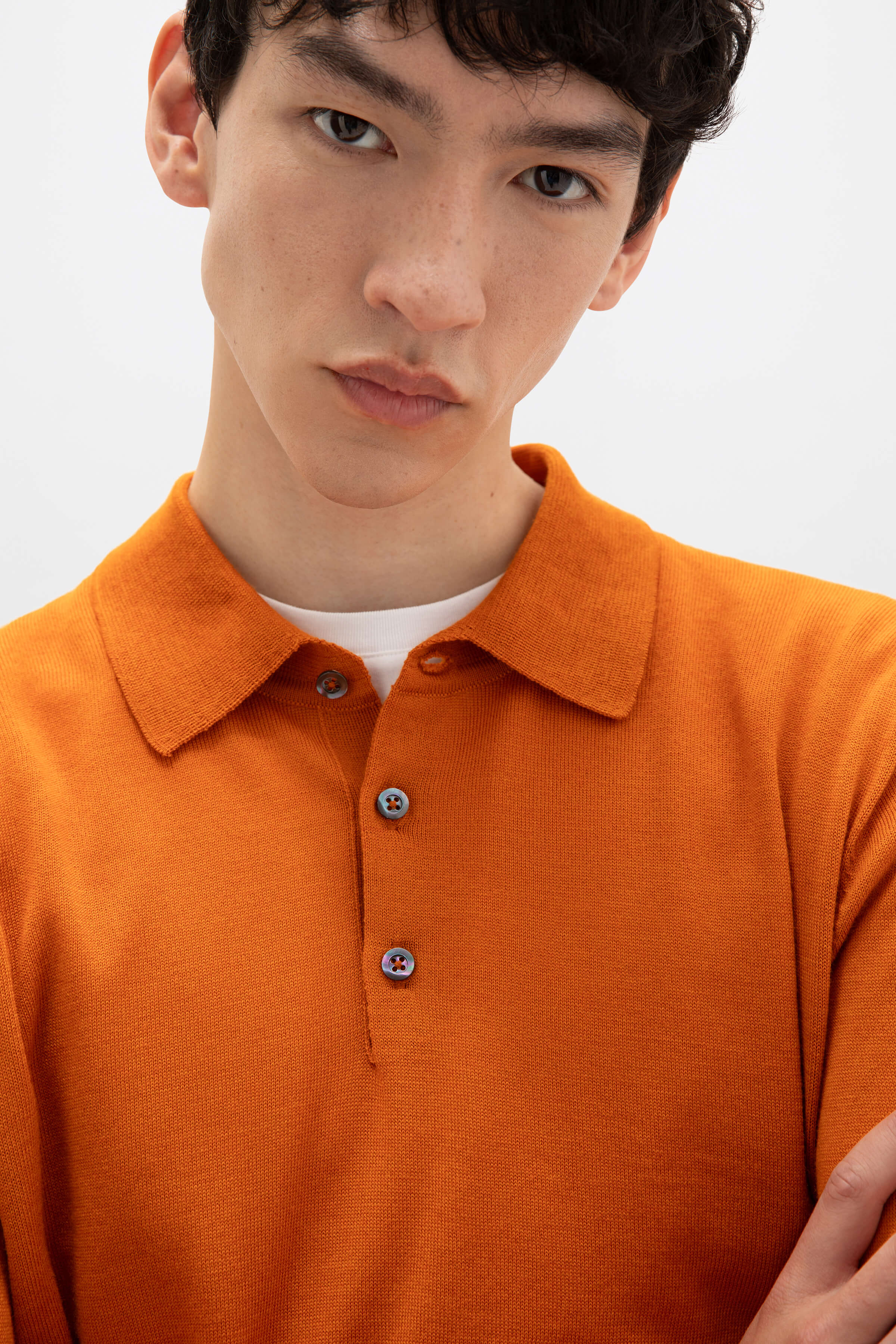 Merino Long Sleeve Orange Polo Shirt - Image 2