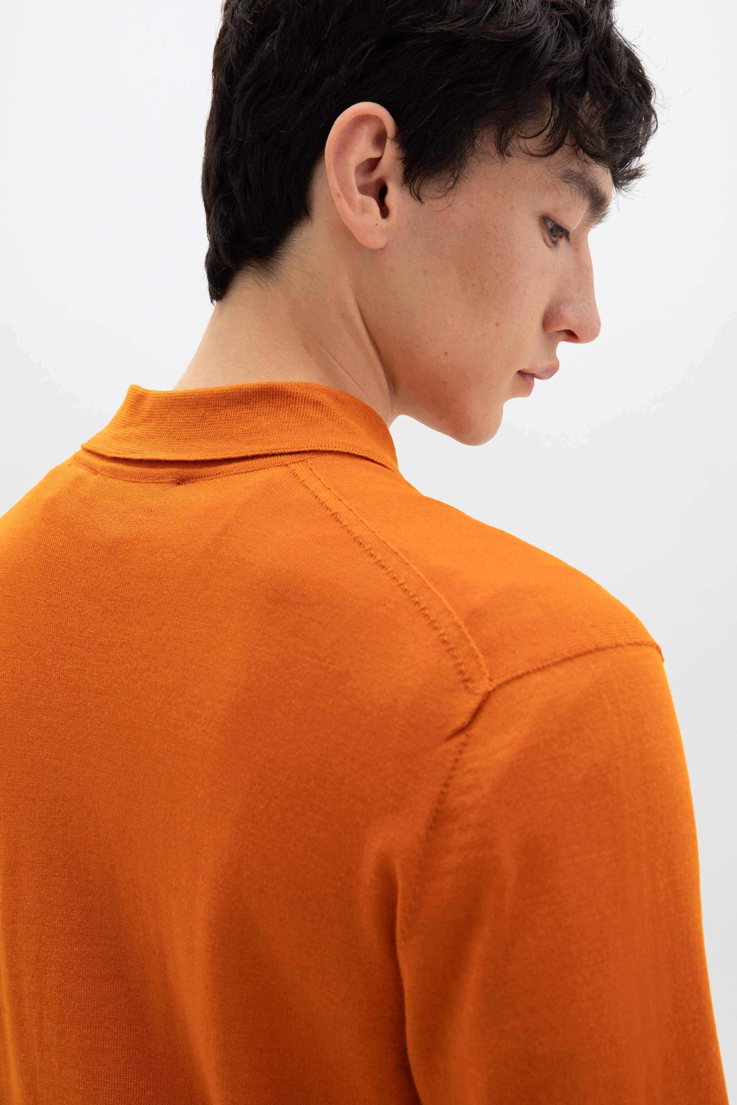 Merino Long Sleeve Orange Polo Shirt - Image 3