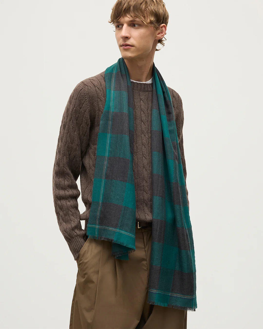 Carnbee Large Gingham Green Cashmere Scarf - Image 5