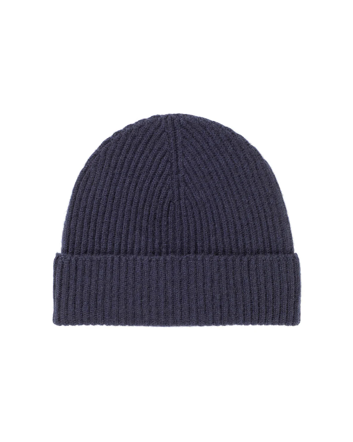 Navy Ribbed Cashmere Beanie