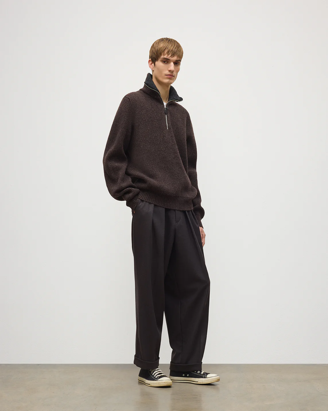 Chalmers Brown & Charcoal Half Zip Lambswool Jumper - Image 3