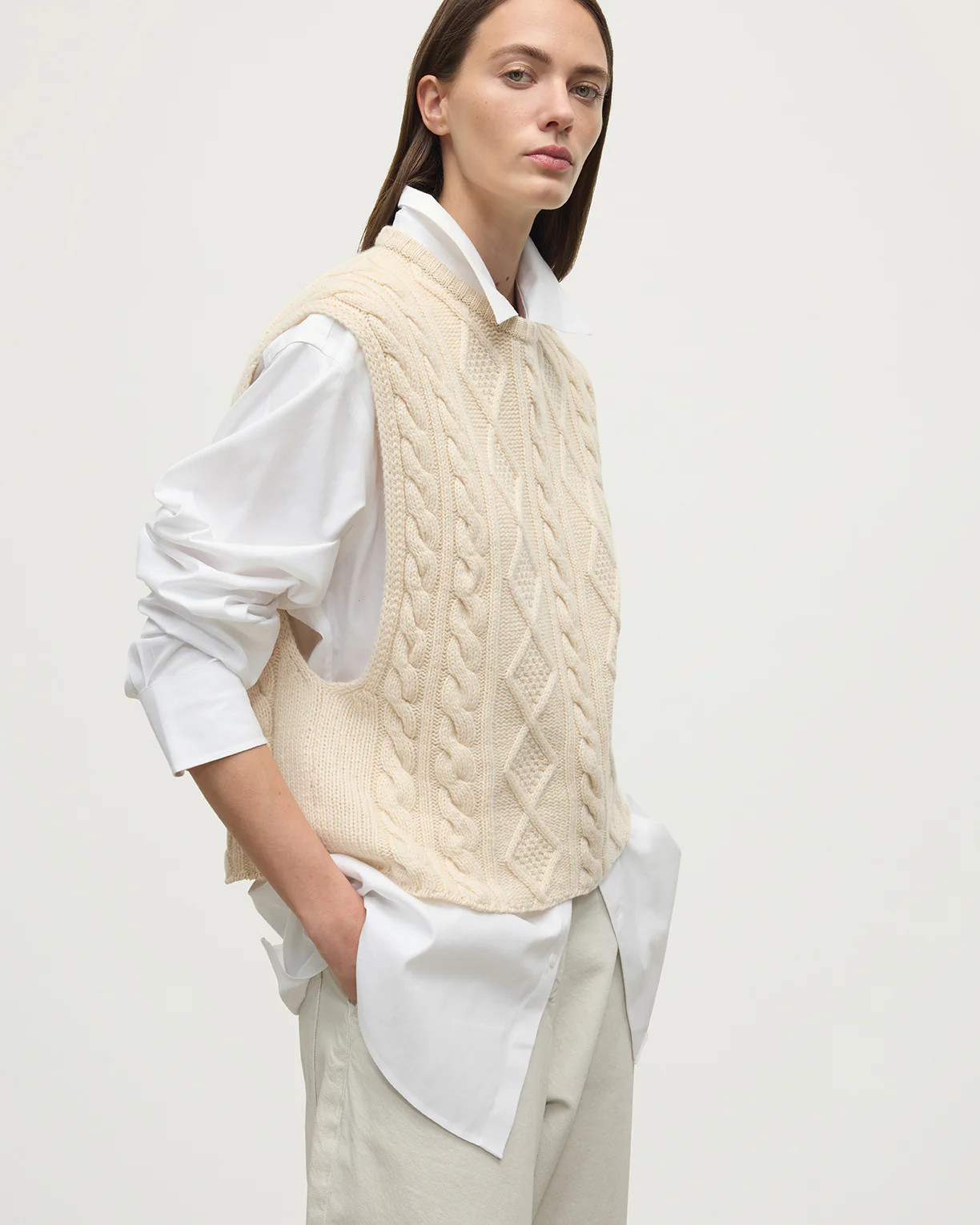 Aran Cable Cream Cashmere Tank - Image 5