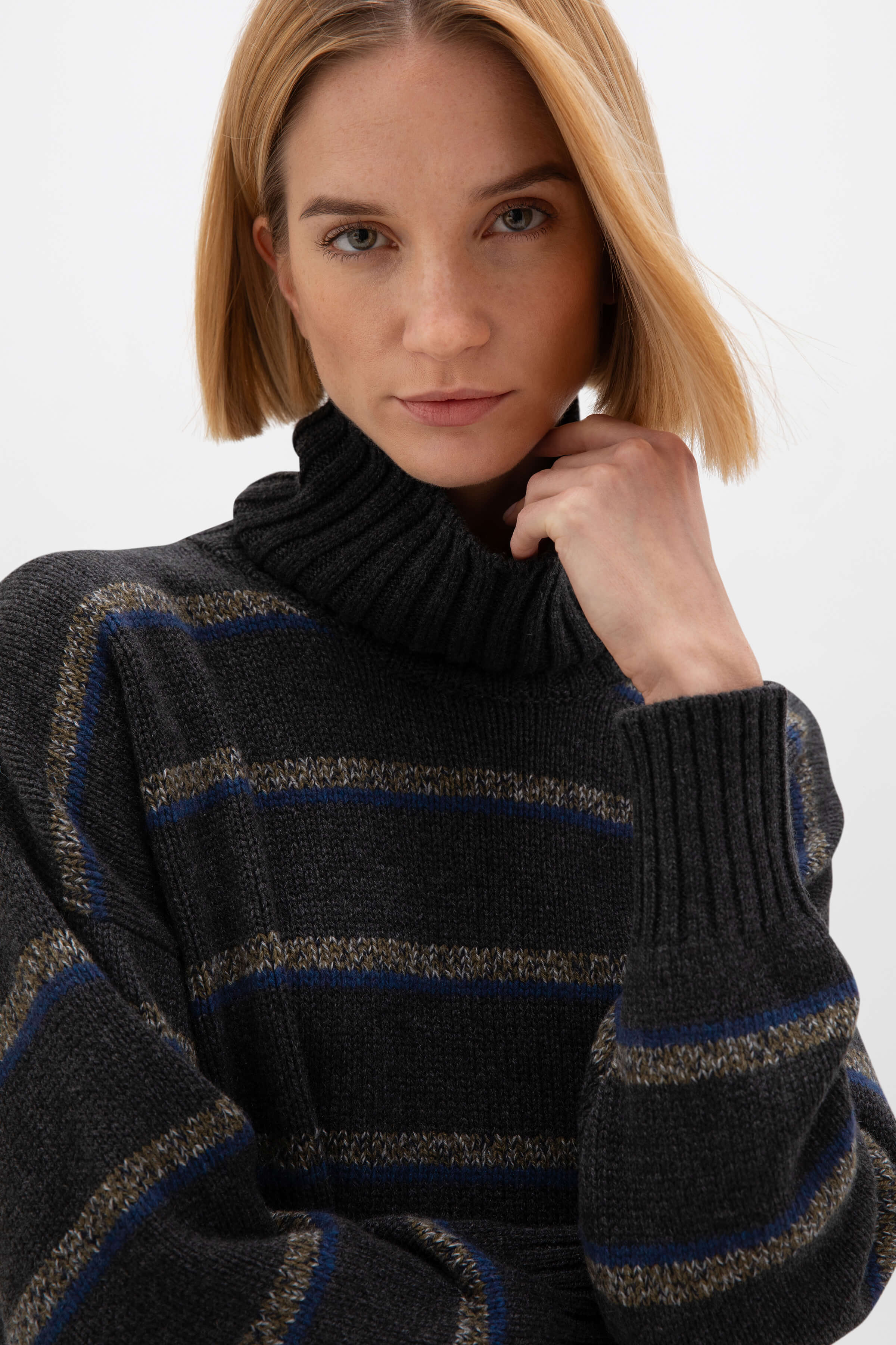 Marl Stripe Cashmere Roll Neck - Image 2