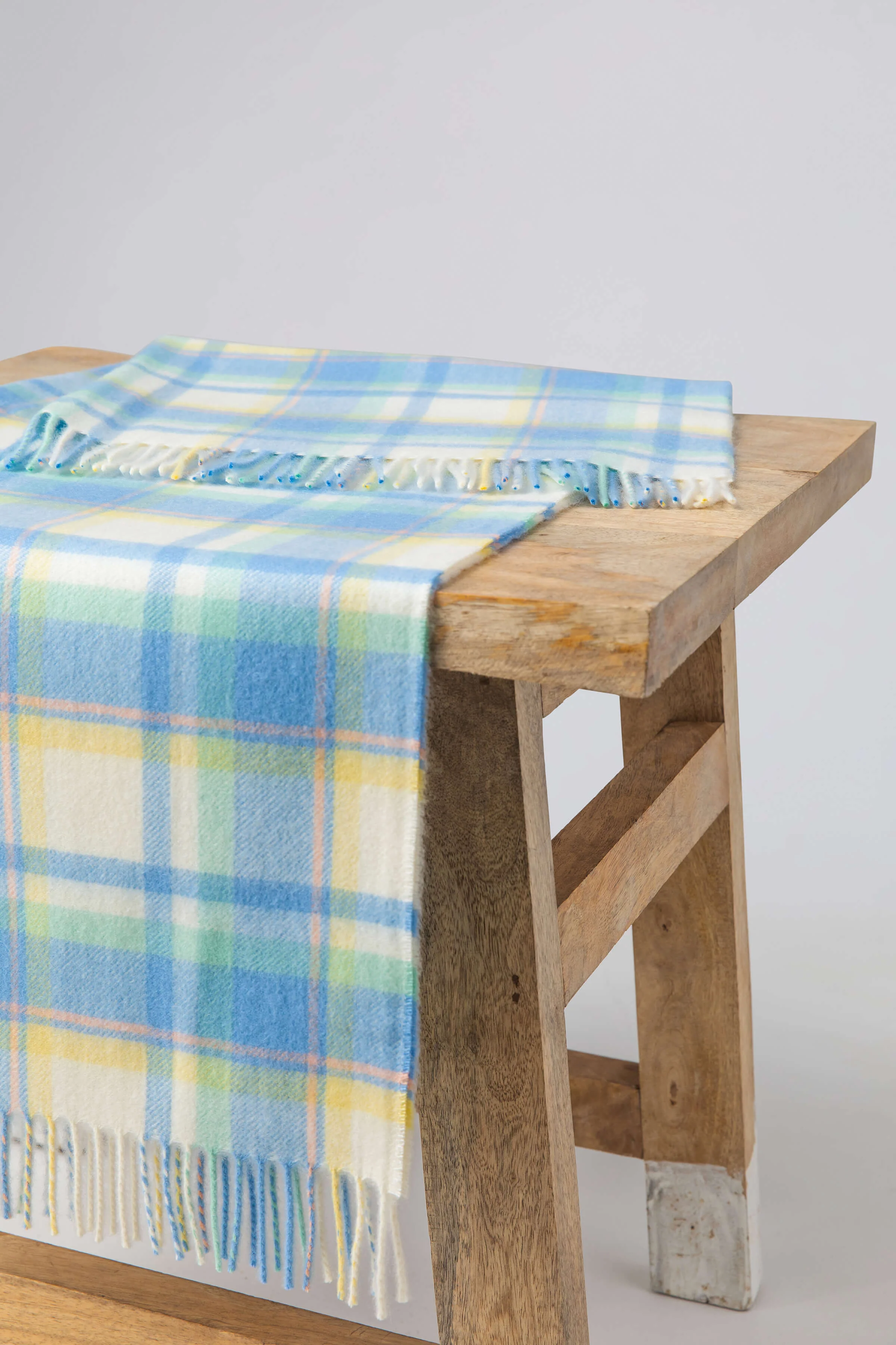Cashmere Baby Blanket in Blue Check - Image 4