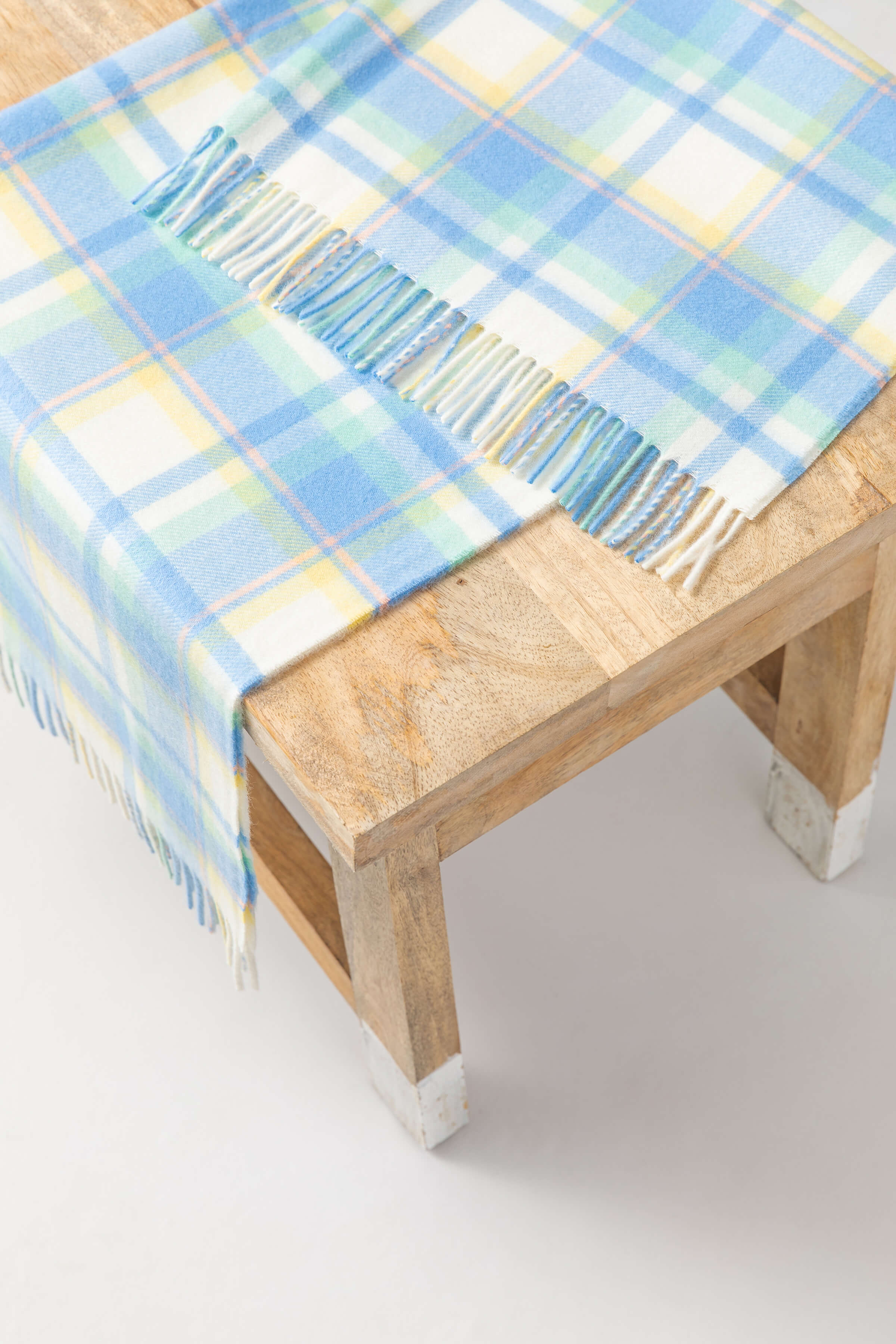 Cashmere Baby Blanket in Blue Check - Image 5