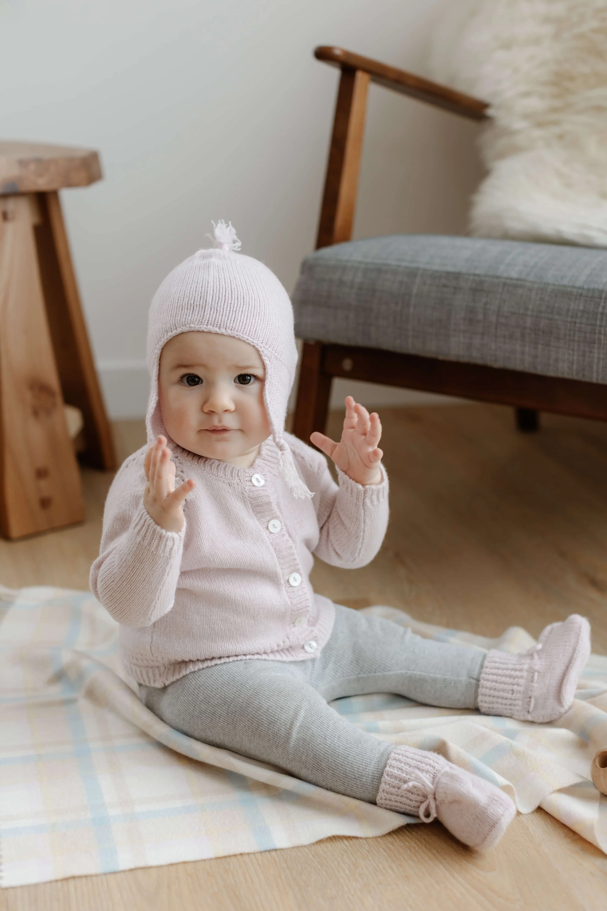 Cashmere Baby Blanket in Natural Check - Image 5