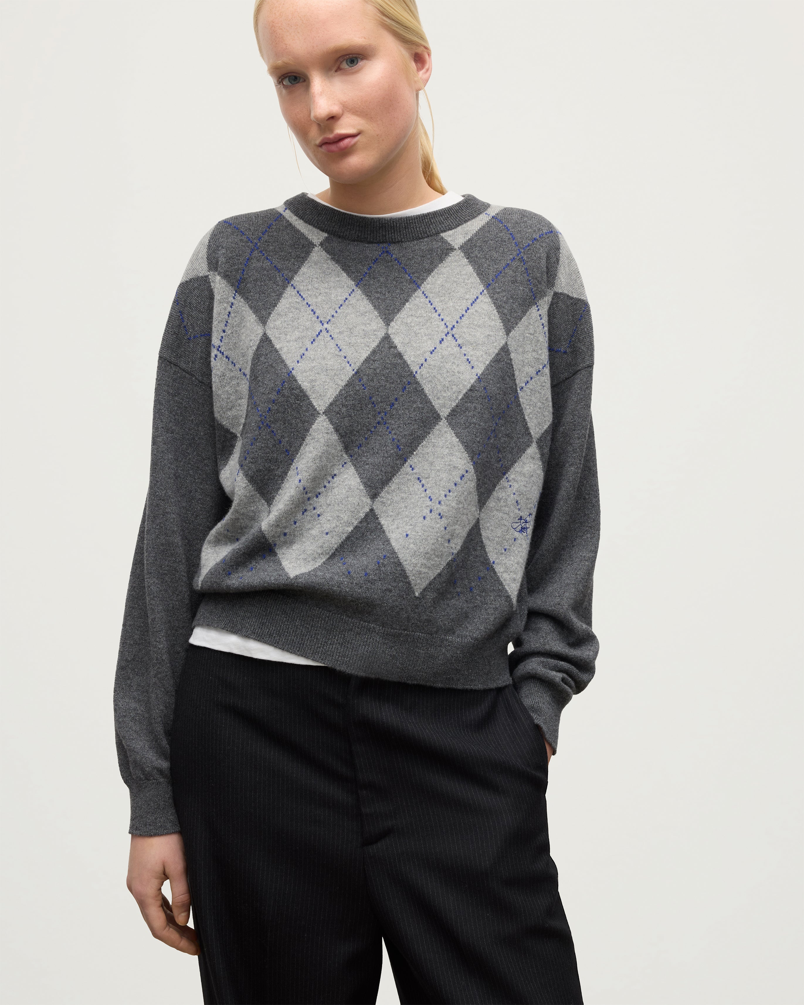 Clan Mid Grey Argyle Cashmere Jumper - Image 6