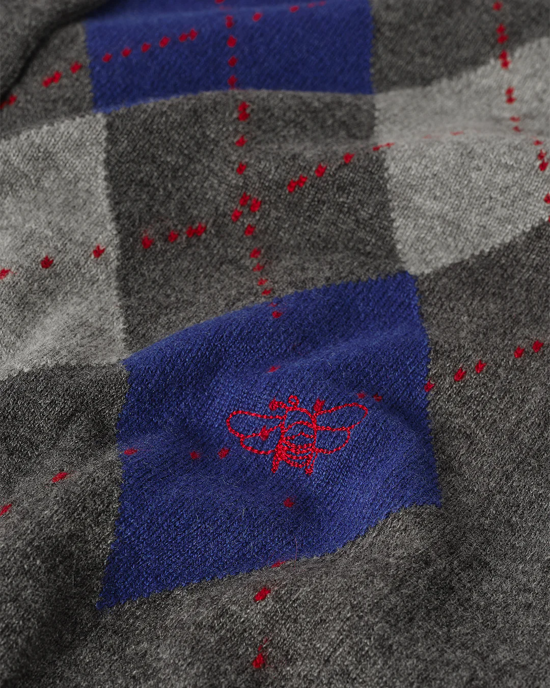 Clan Mid Grey Argyle Cashmere Cardigan - Image 2