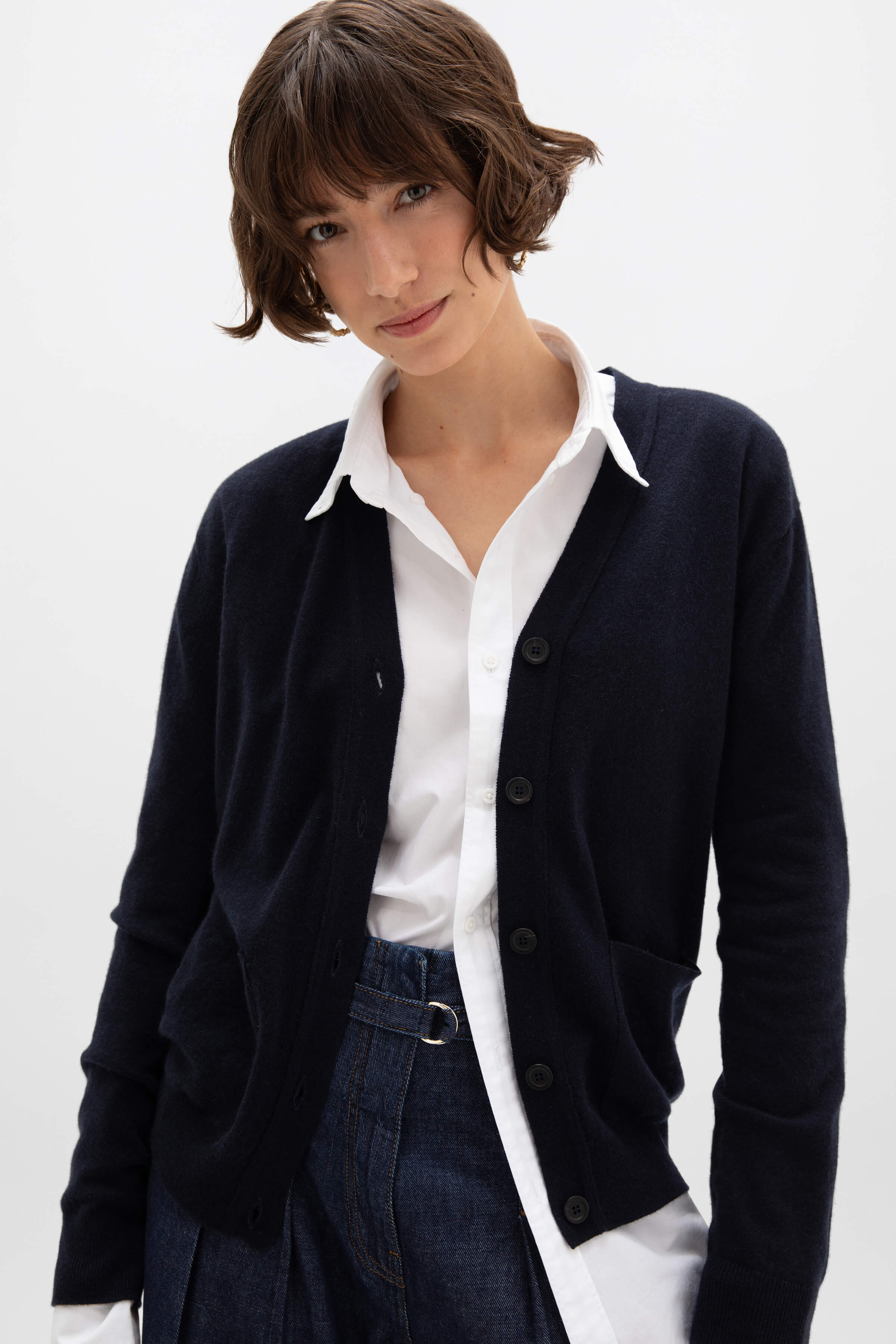 Cashmere Dark Navy Boyfriend Cardigan - Image 2