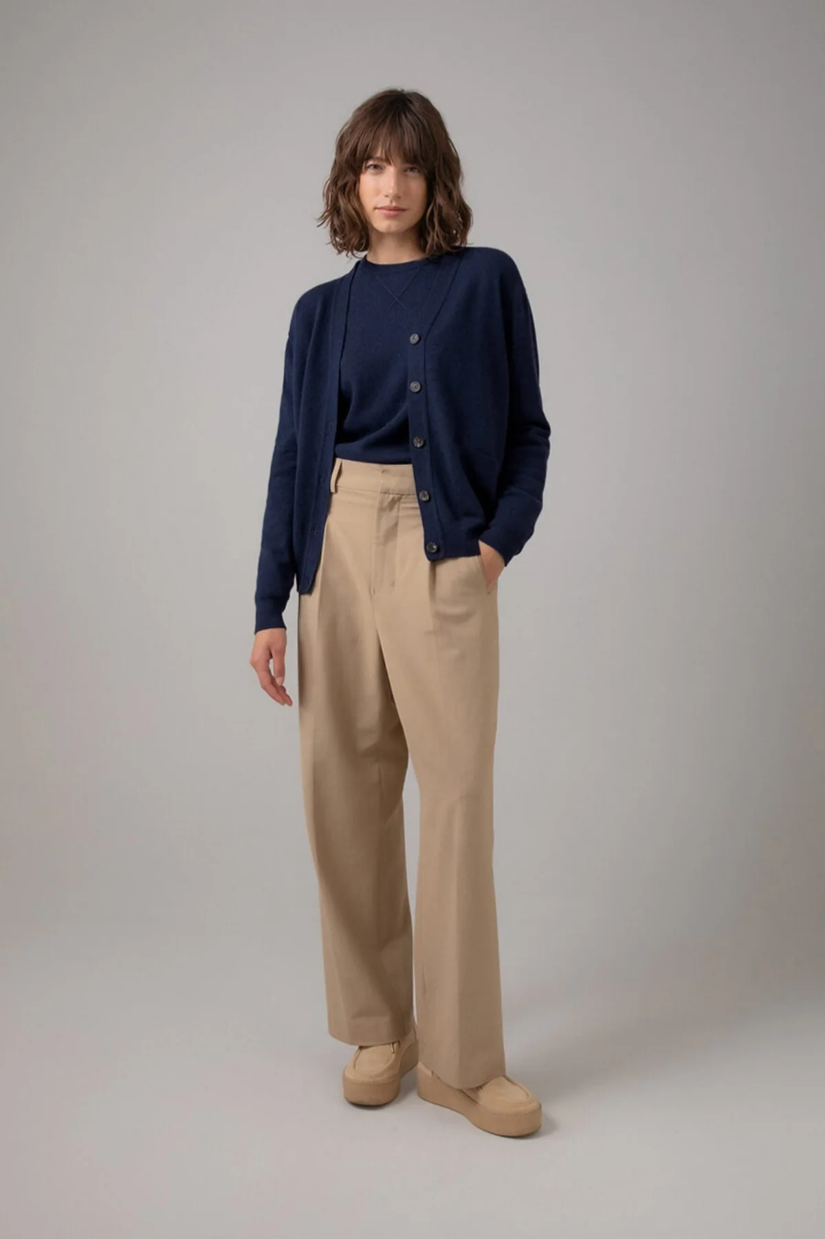 Classic Cashmere Navy Boyfriend Cardigan - Image 2