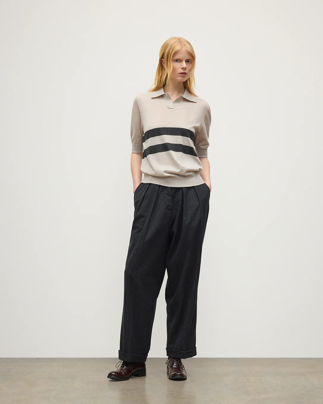 Coira Cream & Grey Superfine Cashmere Polo Shirt