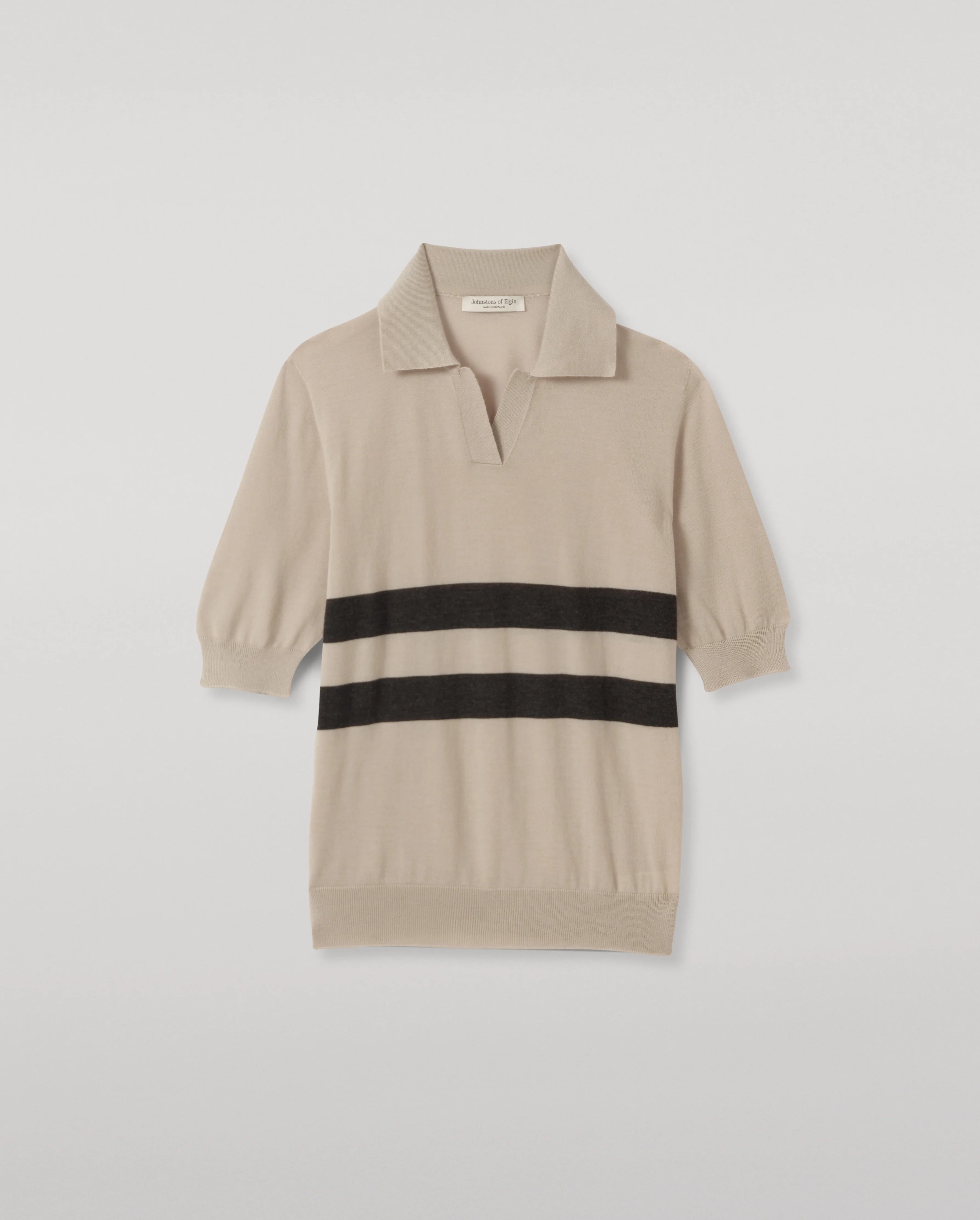 Coira Cream & Grey Superfine Cashmere Polo Shirt - Image 2