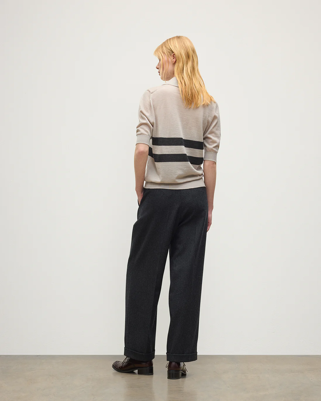 Coira Cream & Grey Superfine Cashmere Polo Shirt - Image 4