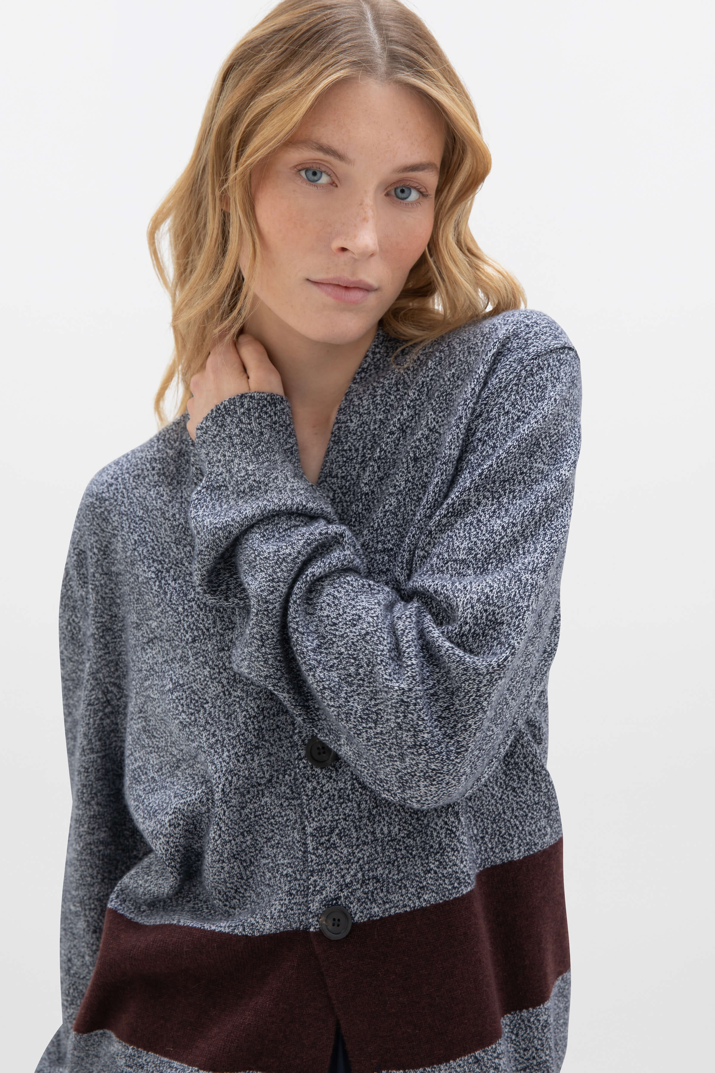 Colour Block Blue Cashmere Cardigan - Image 6