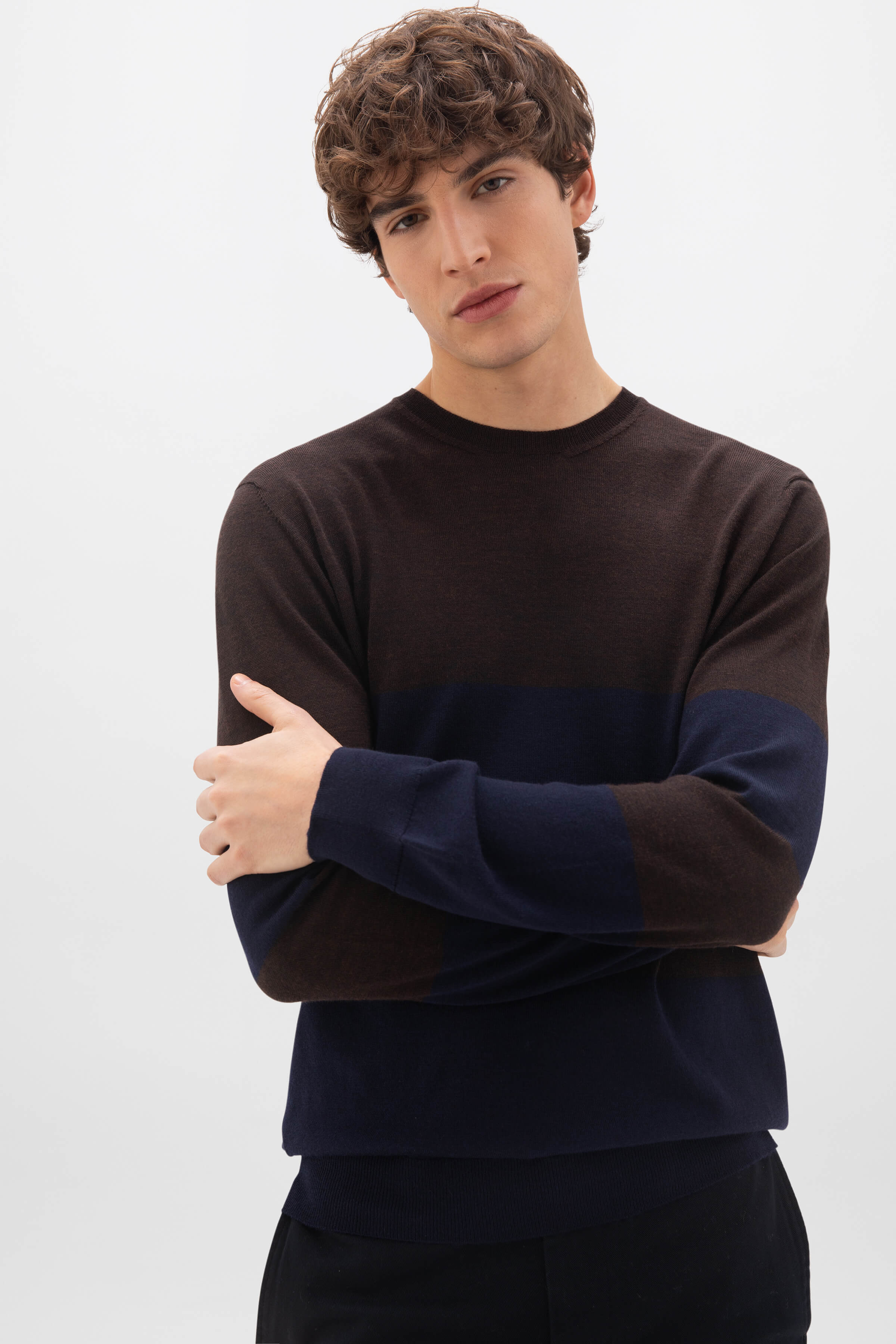 Colour Block Merino Dark Brown Jumper - Image 3