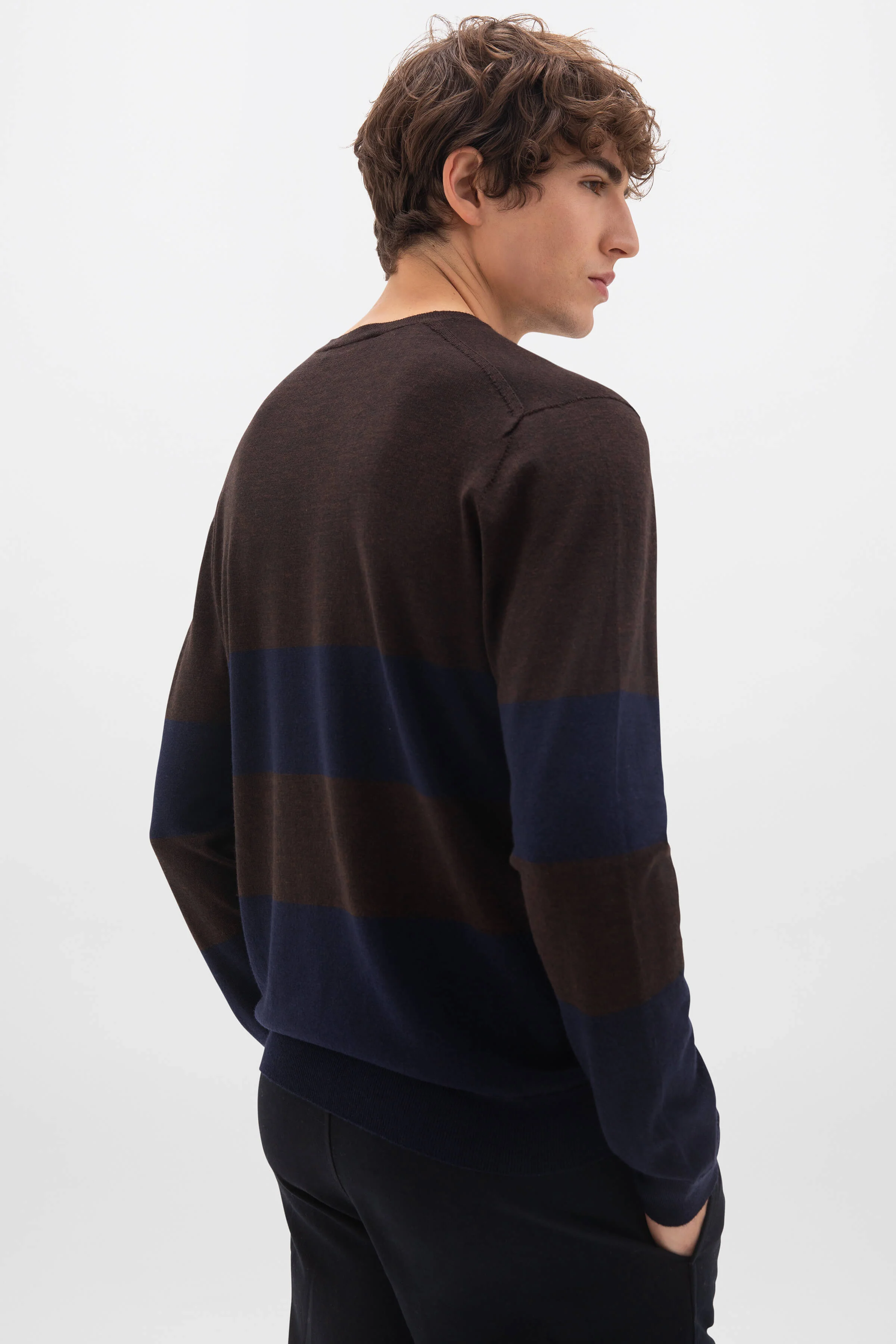 Colour Block Merino Dark Brown Jumper - Image 4