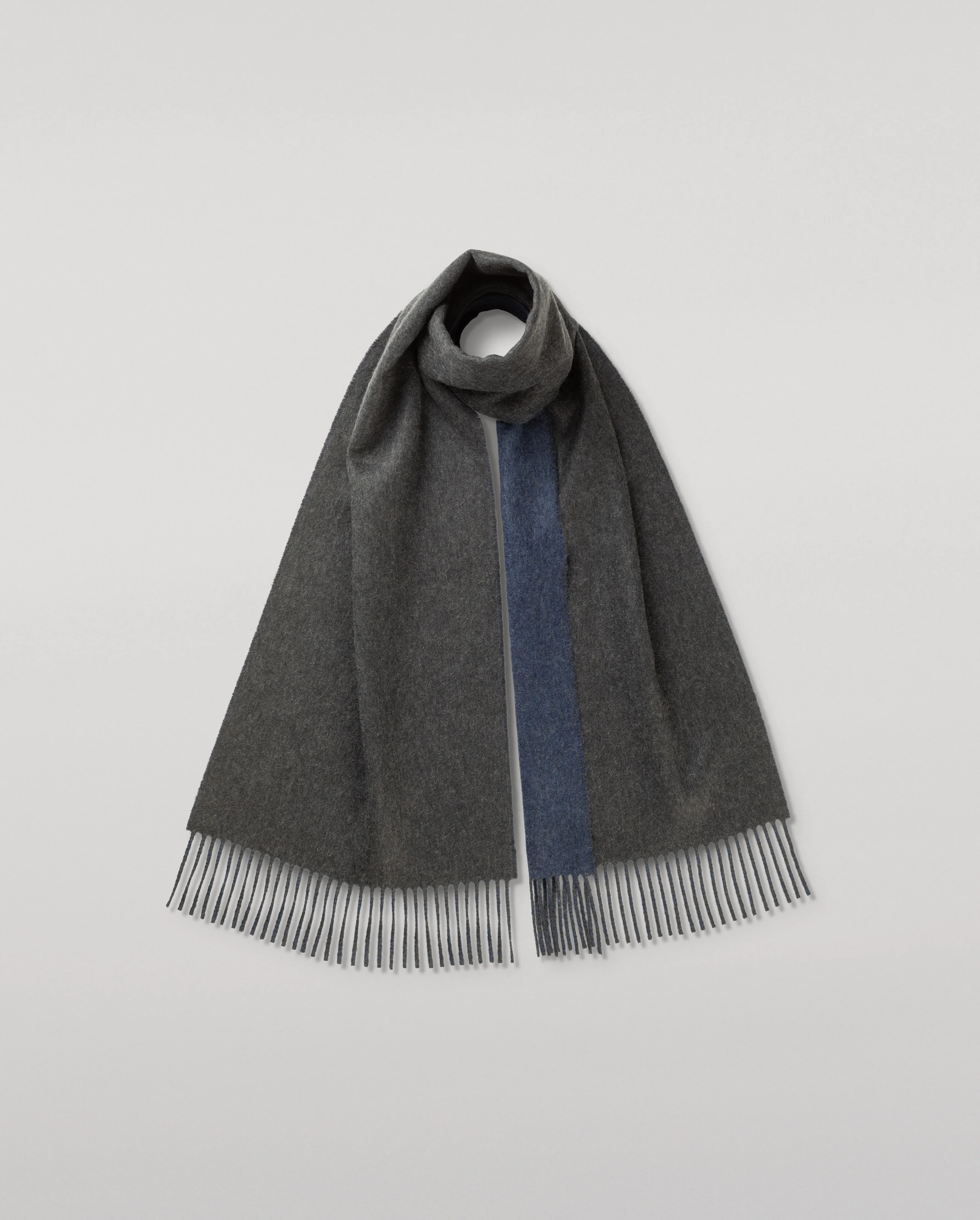 Contrast Charcoal & Blue Cashmere Scarf