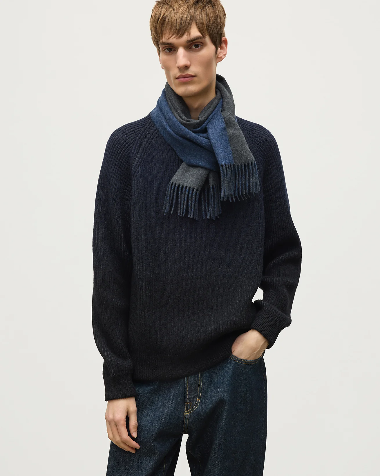 Contrast Charcoal & Blue Cashmere Scarf - Image 4