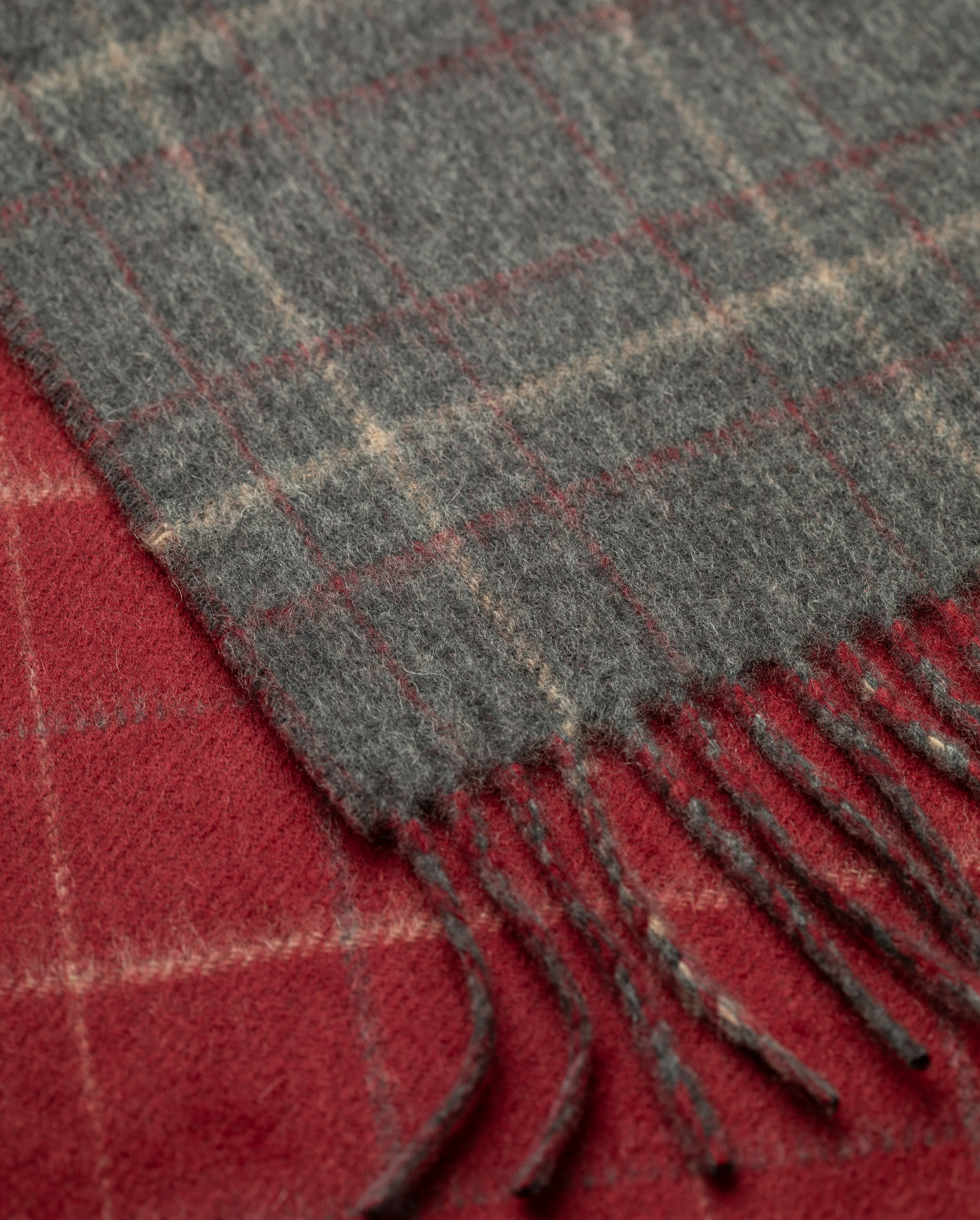Contrast Grey & Red Cashmere Scarf - Image 2