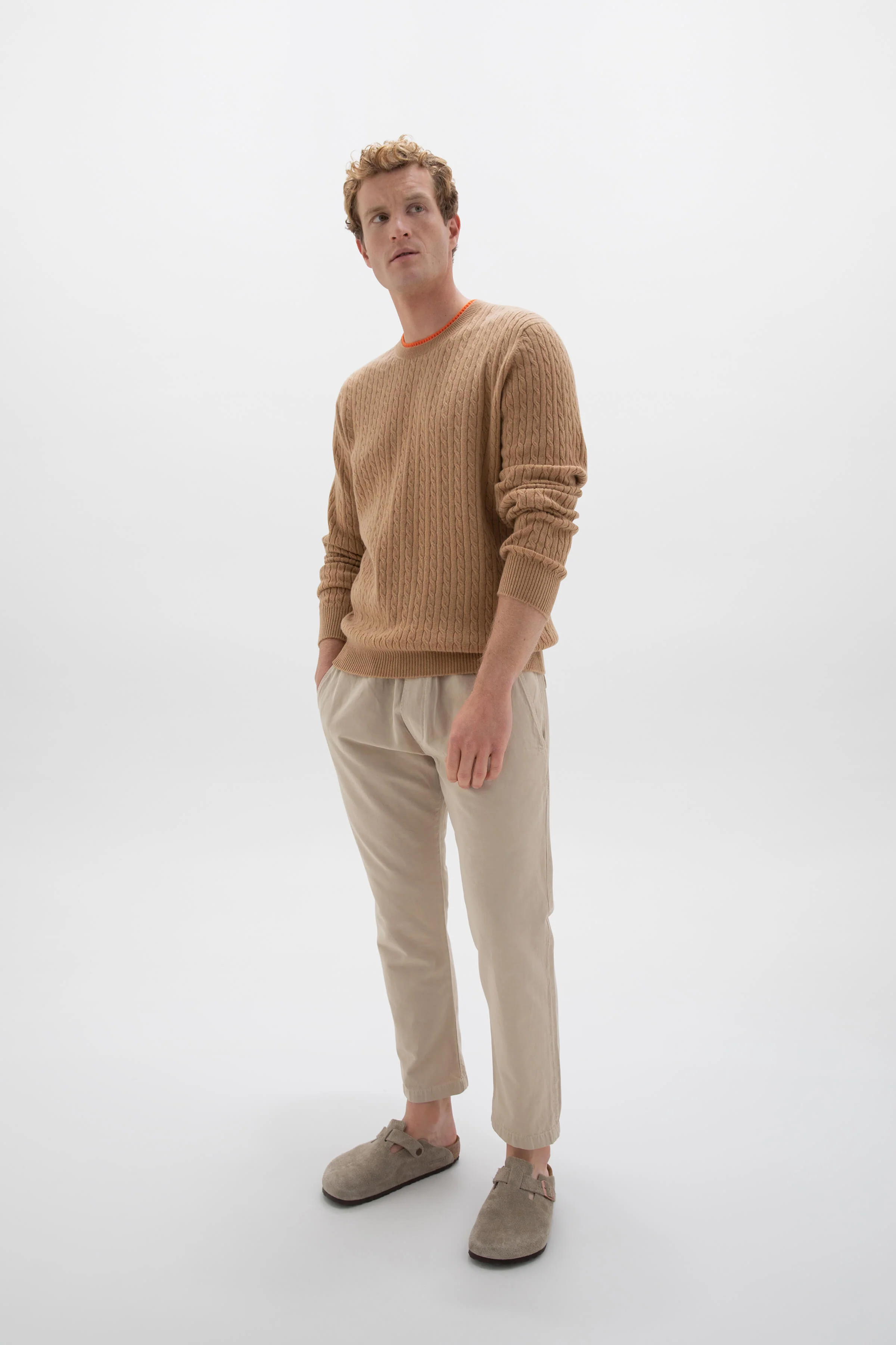 Contrast Trim Unisex Cable Cashmere Sweater - Image 4