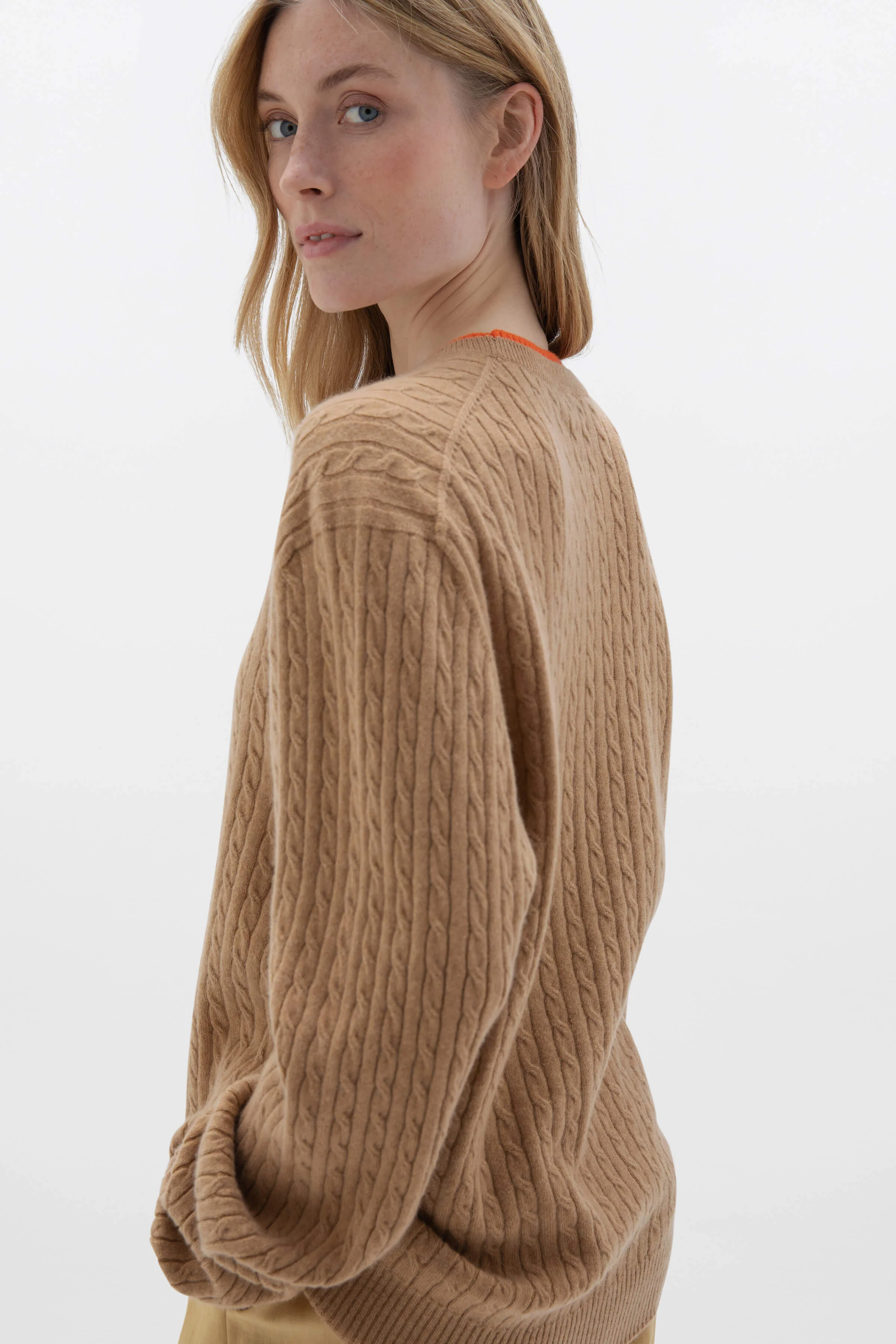 Contrast Trim Unisex Cable Cashmere Sweater - Image 5